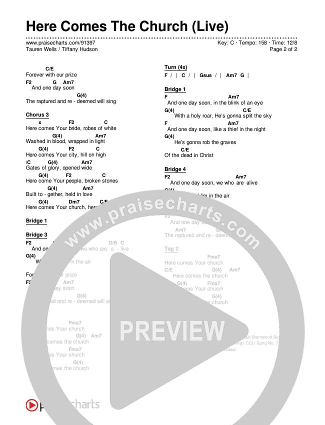 Here Comes The Church (Live) Chords & Lyrics (Tauren Wells / Tiffany Hudson)