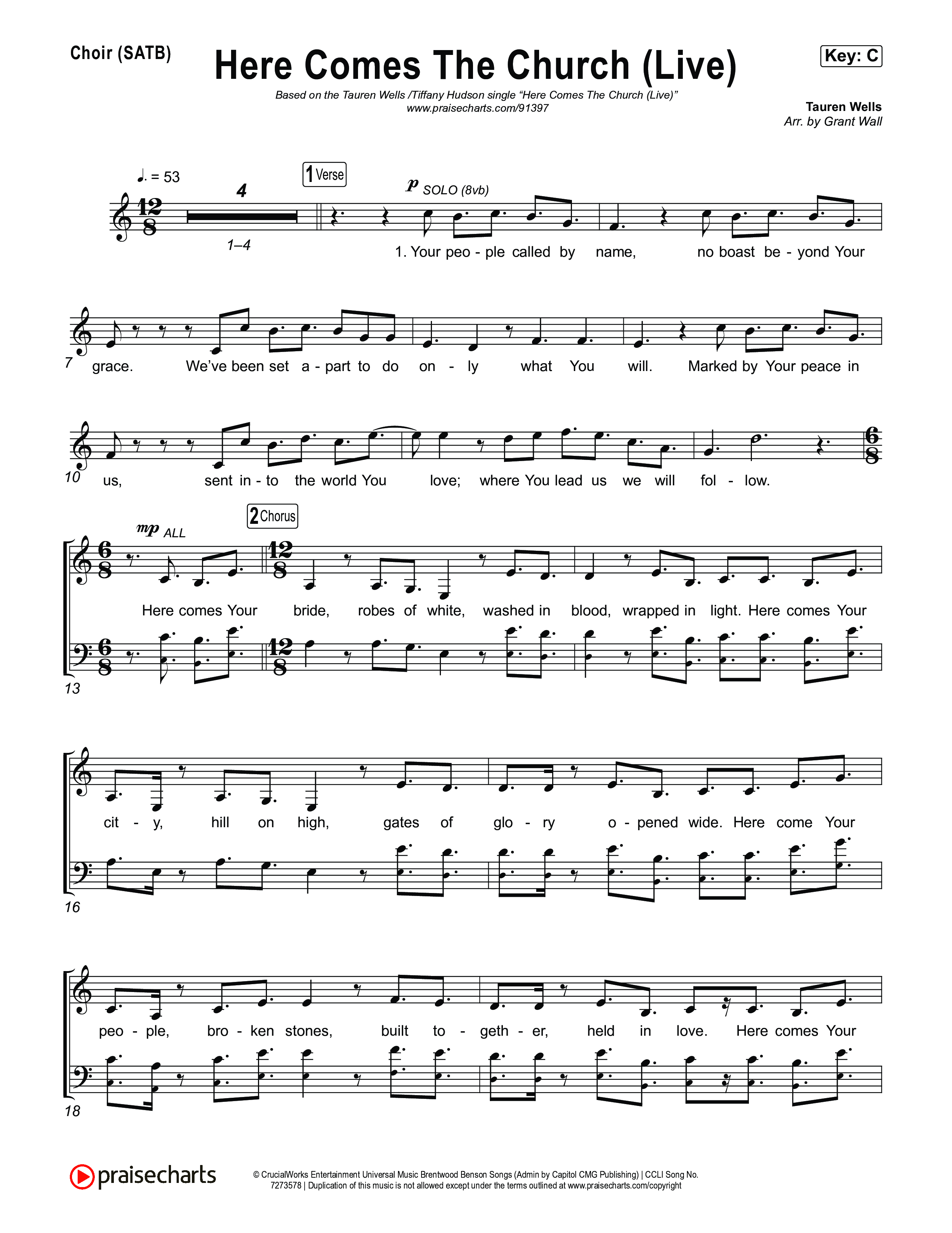 Here Comes The Church (Live) Choir Sheet (SATB) (Tauren Wells / Tiffany Hudson)