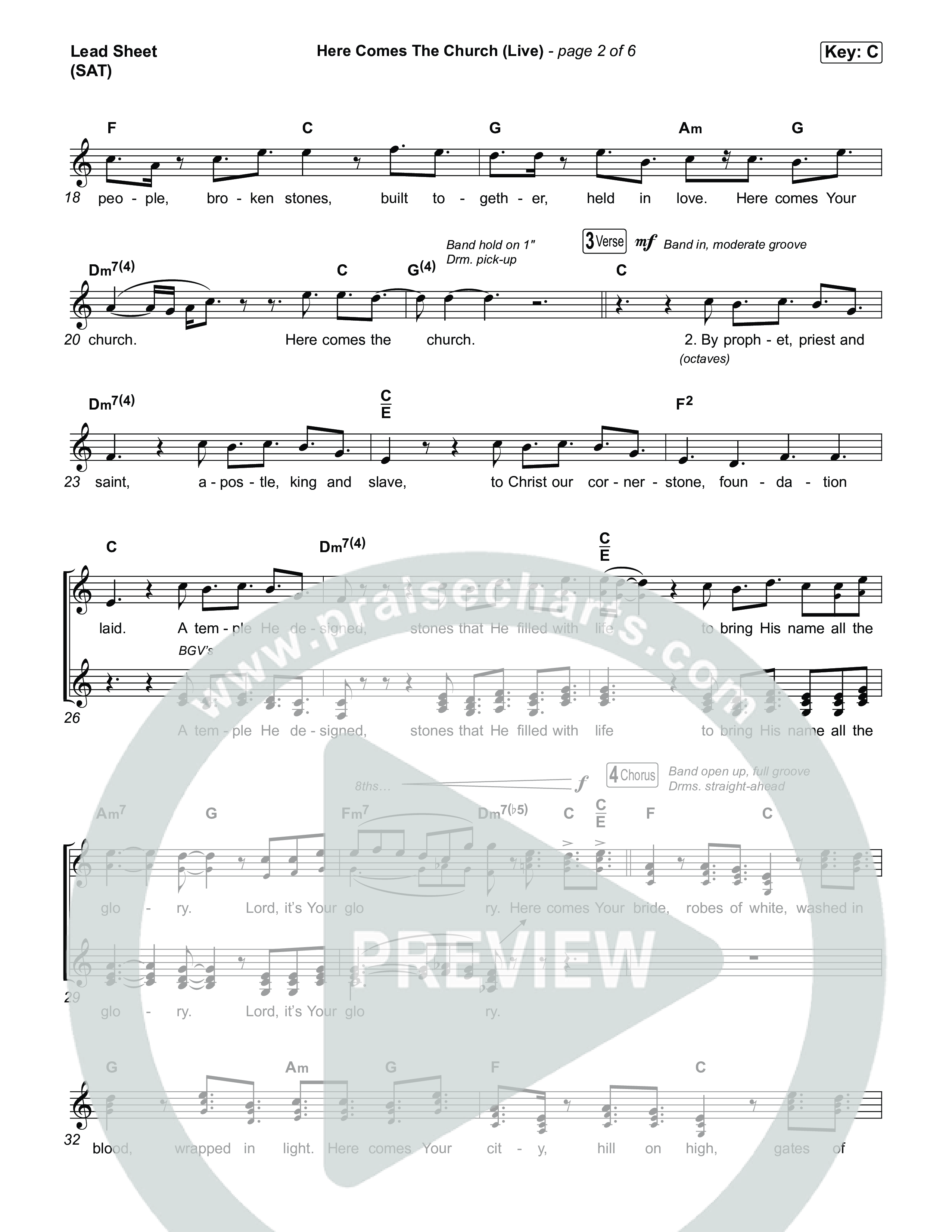 Here Comes The Church (Live) Lead Sheet (SAT) (Tauren Wells / Tiffany Hudson)
