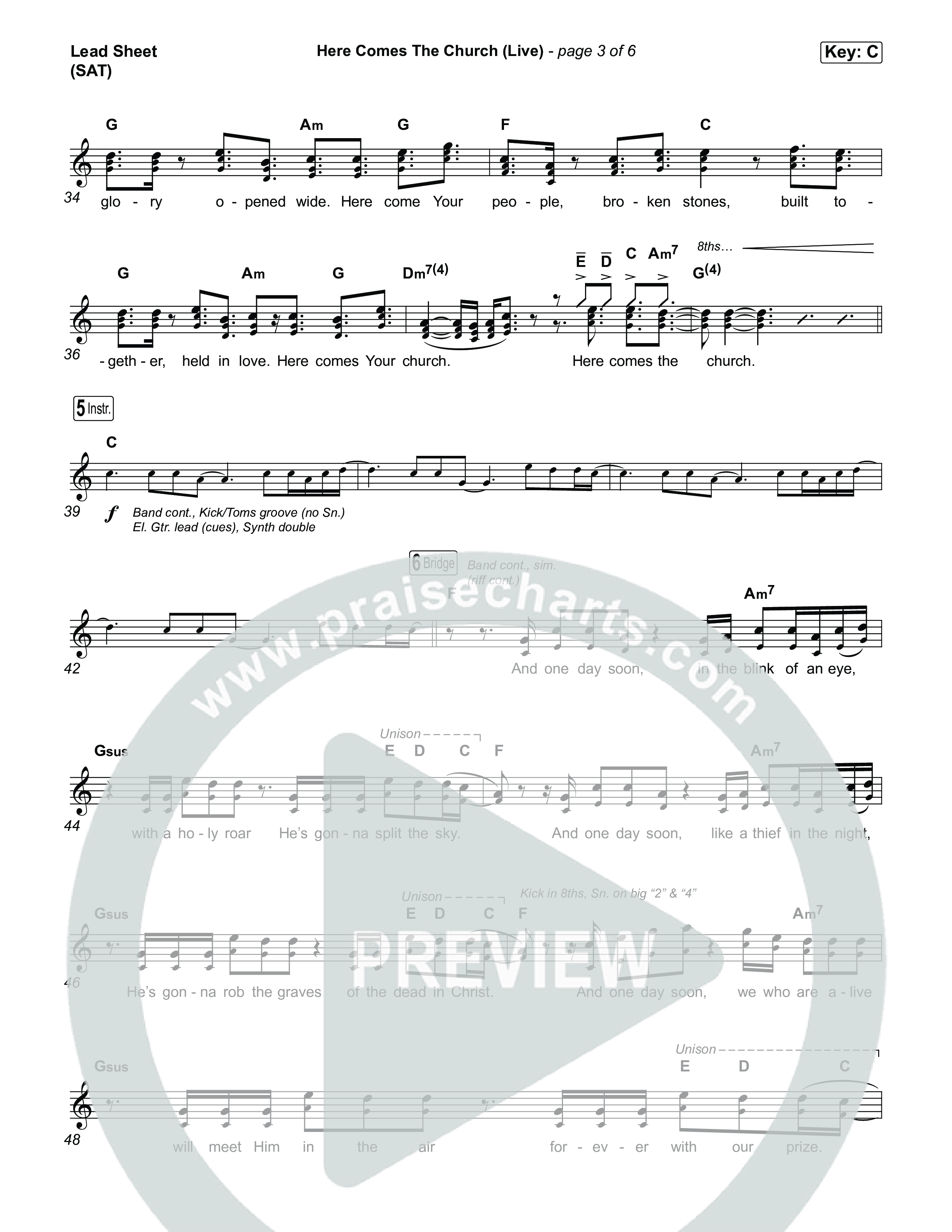 Here Comes The Church (Live) Lead Sheet (SAT) (Tauren Wells / Tiffany Hudson)
