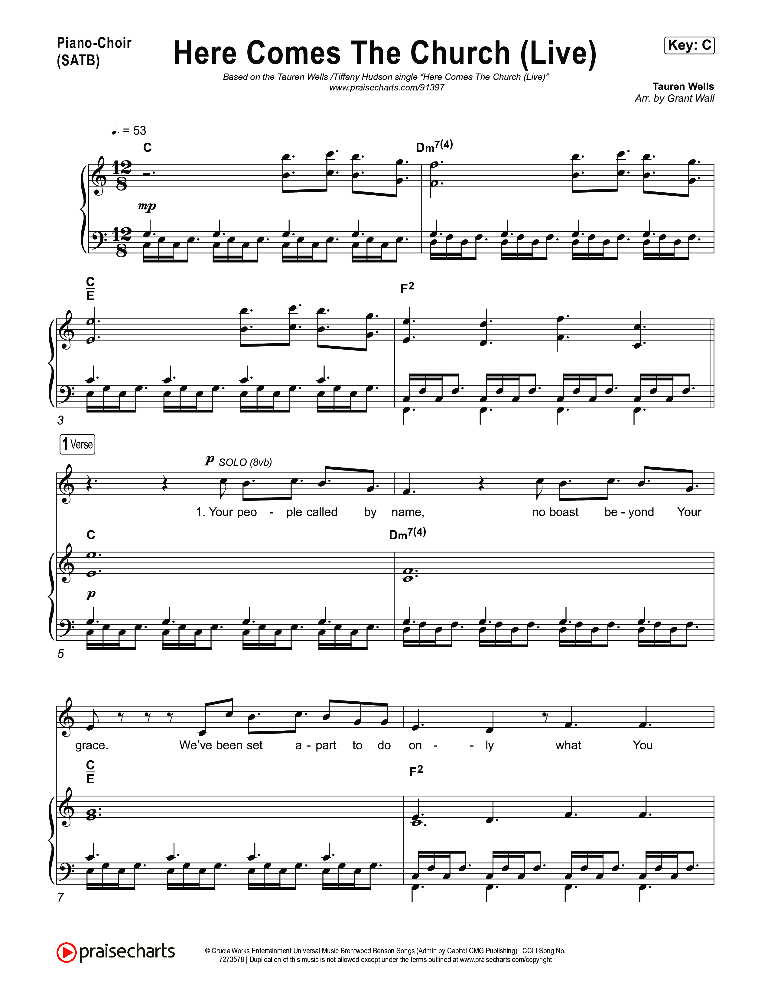 Here Comes The Church (Live) Piano/Vocal Pack (Tauren Wells / Tiffany Hudson)