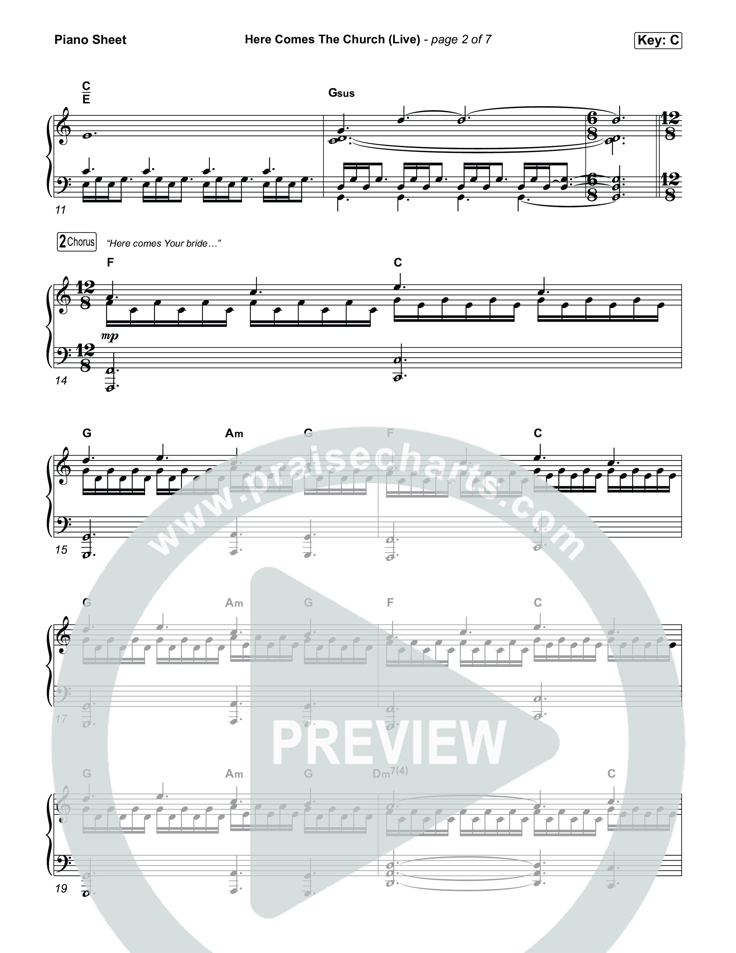 Here Comes The Church (Live) Piano Sheet (Tauren Wells / Tiffany Hudson)