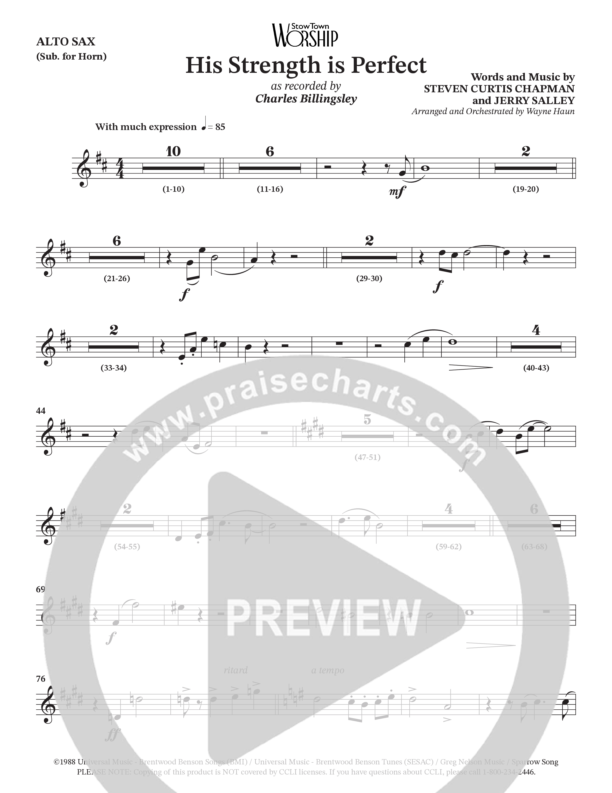 His Strength (Choral Anthem SATB) Alto Sax (Charles Billingsley / Arr. Wayne Haun)