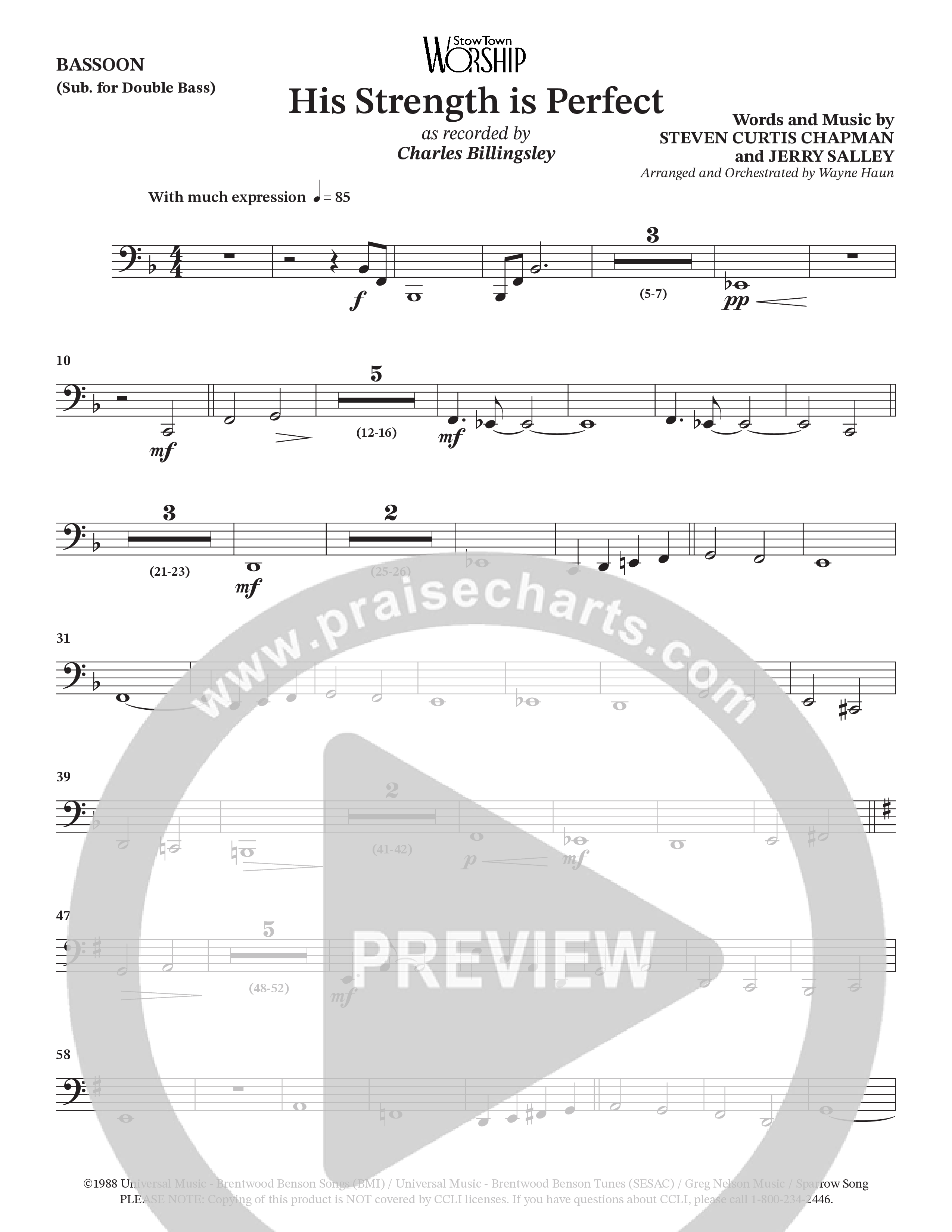 His Strength (Choral Anthem SATB) Bassoon (Charles Billingsley / Arr. Wayne Haun)