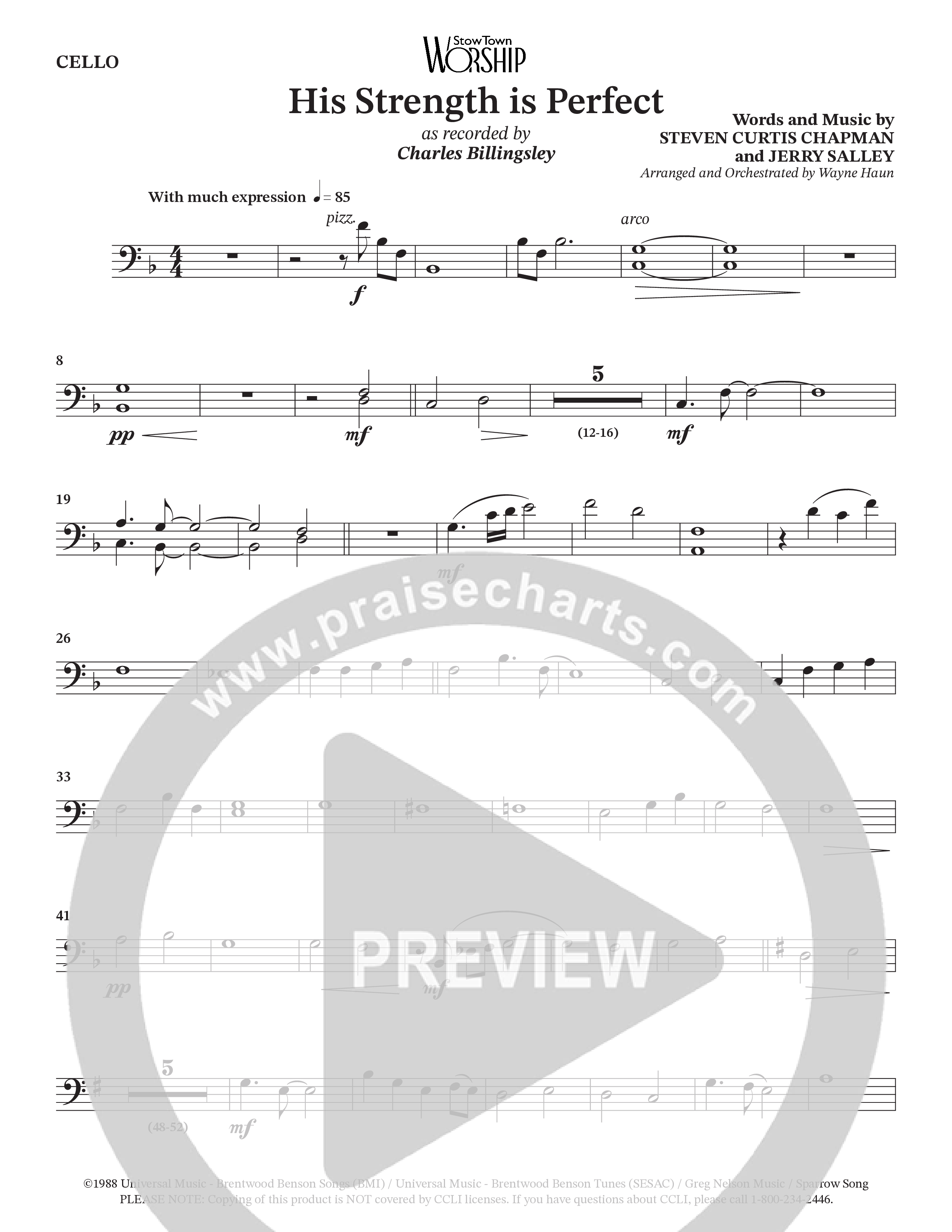 His Strength (Choral Anthem SATB) Cello (Charles Billingsley / Arr. Wayne Haun)