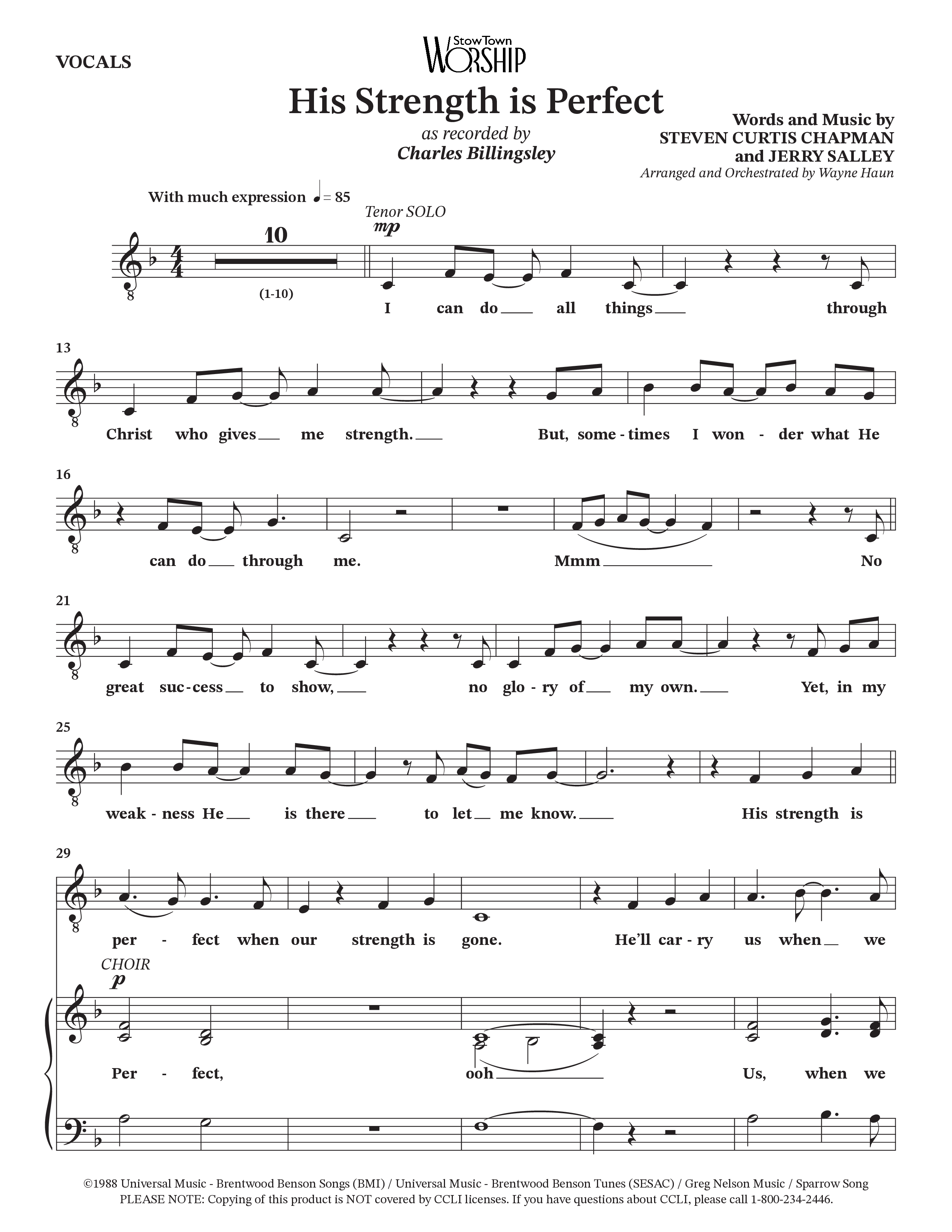 His Strength (Choral Anthem SATB) Choir Sheet (Charles Billingsley / Arr. Wayne Haun)