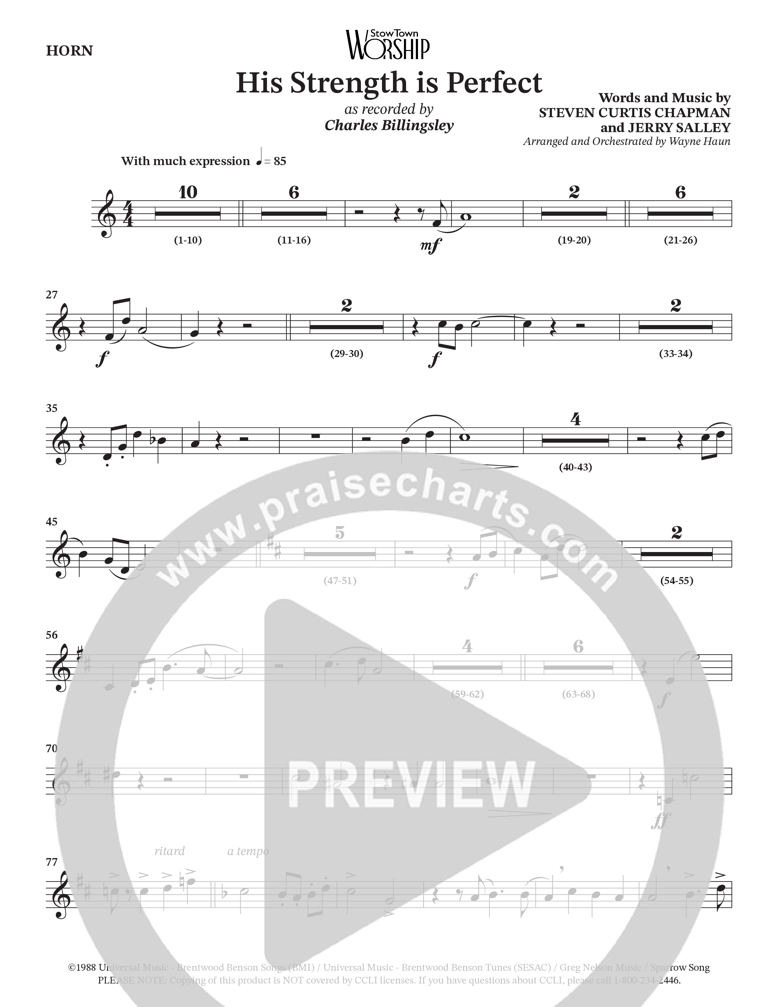 His Strength (Choral Anthem SATB) French Horn (Charles Billingsley / Arr. Wayne Haun)