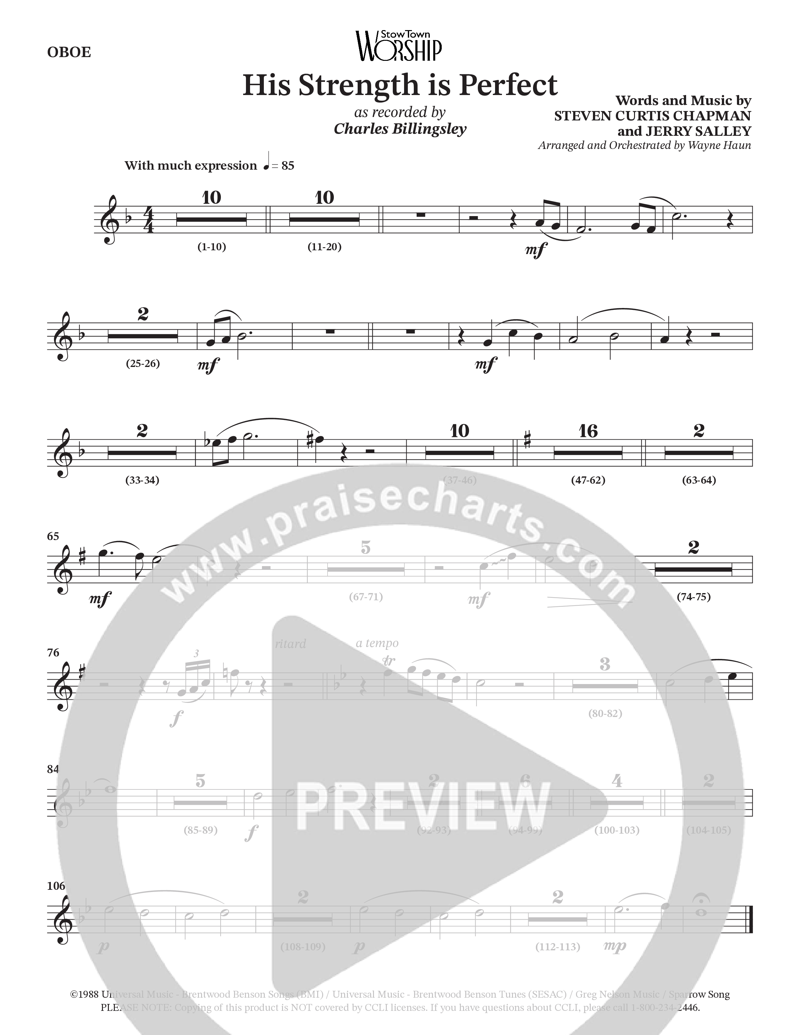 His Strength (Choral Anthem SATB) Oboe (Charles Billingsley / Arr. Wayne Haun)
