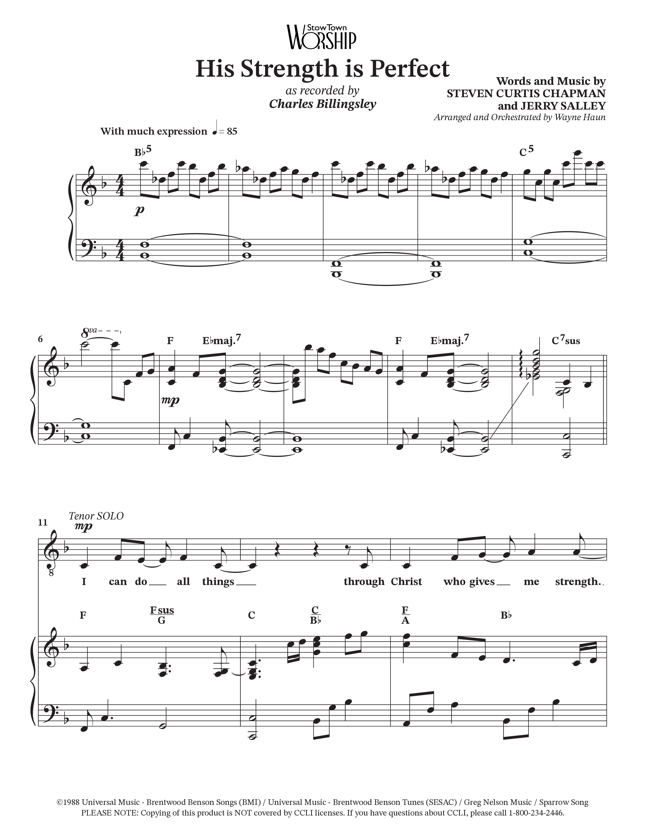 His Strength (Choral Anthem SATB) Piano/Vocal (SATB) (Charles Billingsley / Arr. Wayne Haun)