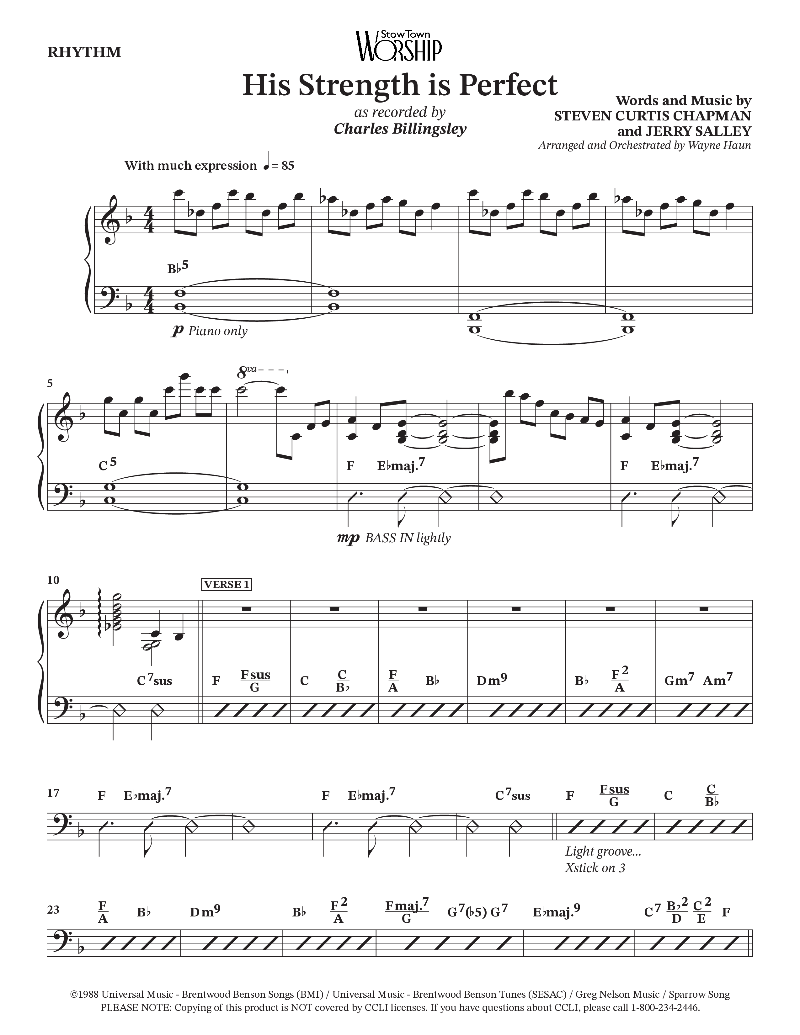 His Strength (Choral Anthem SATB) Rhythm Chart (Charles Billingsley / Arr. Wayne Haun)