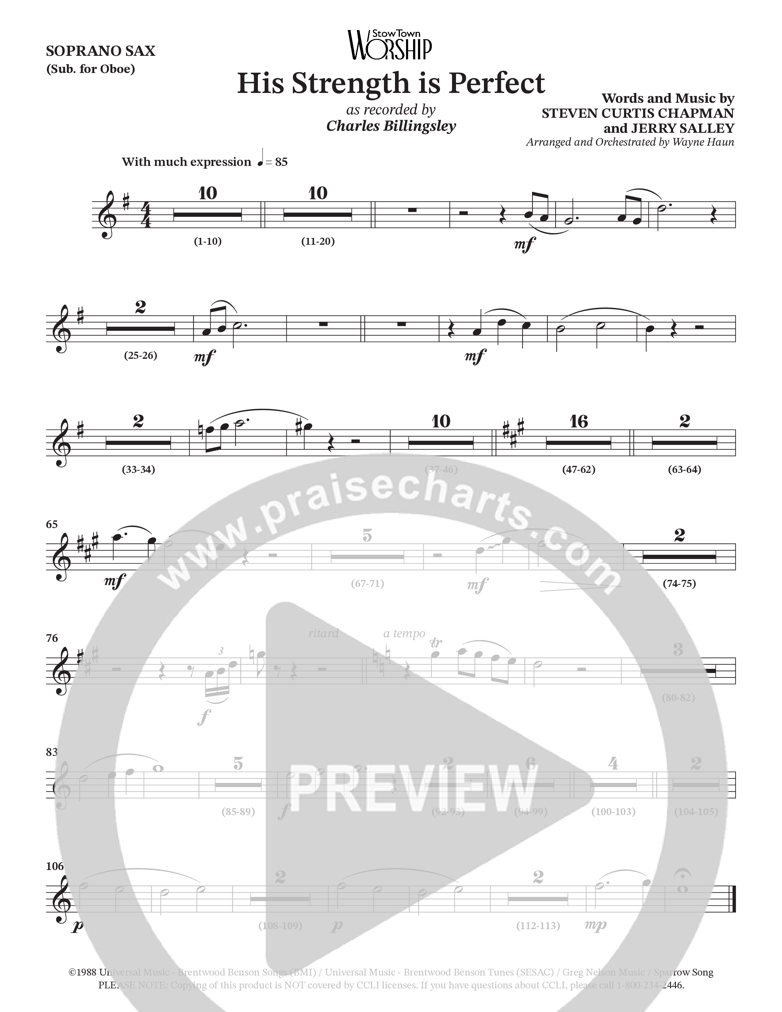 His Strength (Choral Anthem SATB) Soprano Sax (Charles Billingsley / Arr. Wayne Haun)