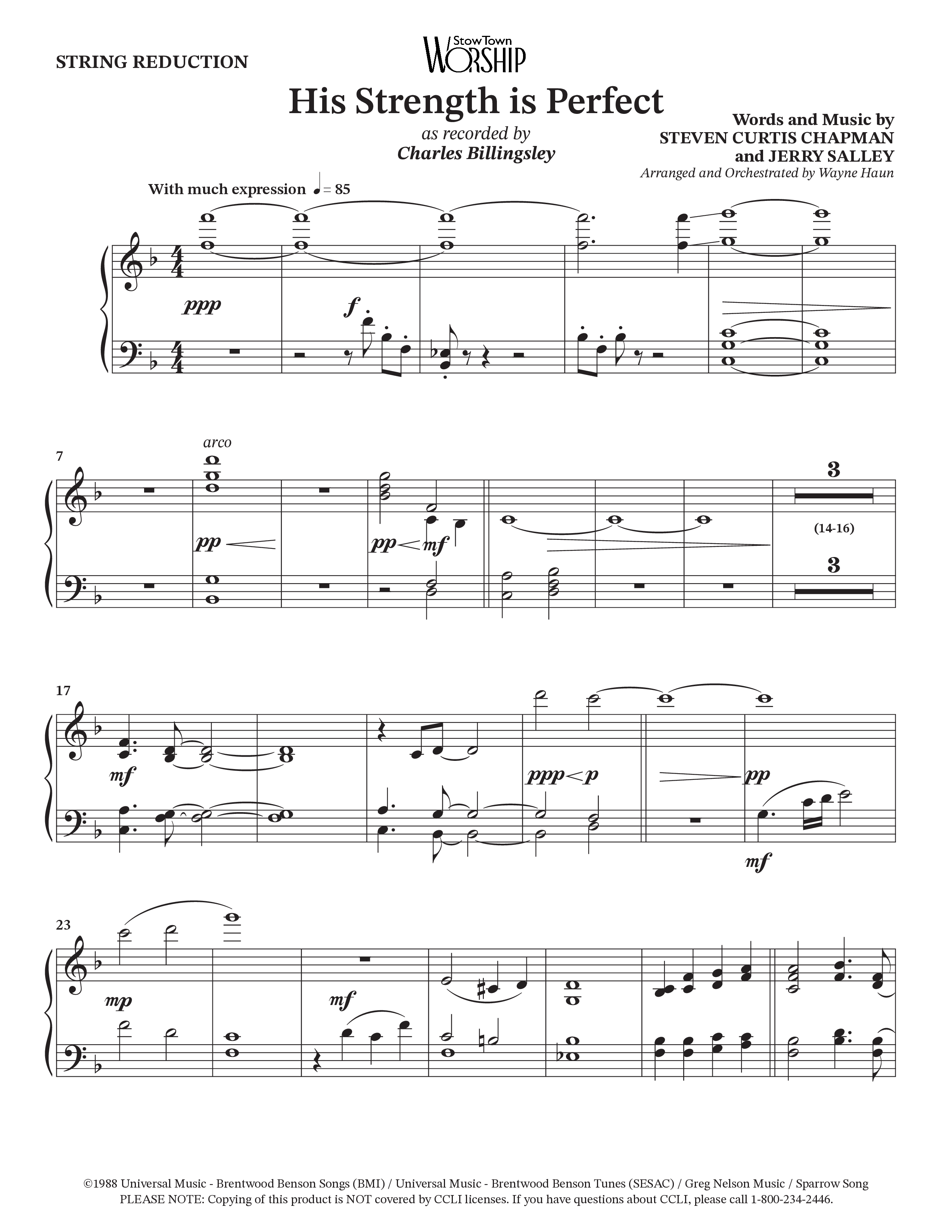 His Strength (Choral Anthem SATB) String Reduction (Charles Billingsley / Arr. Wayne Haun)