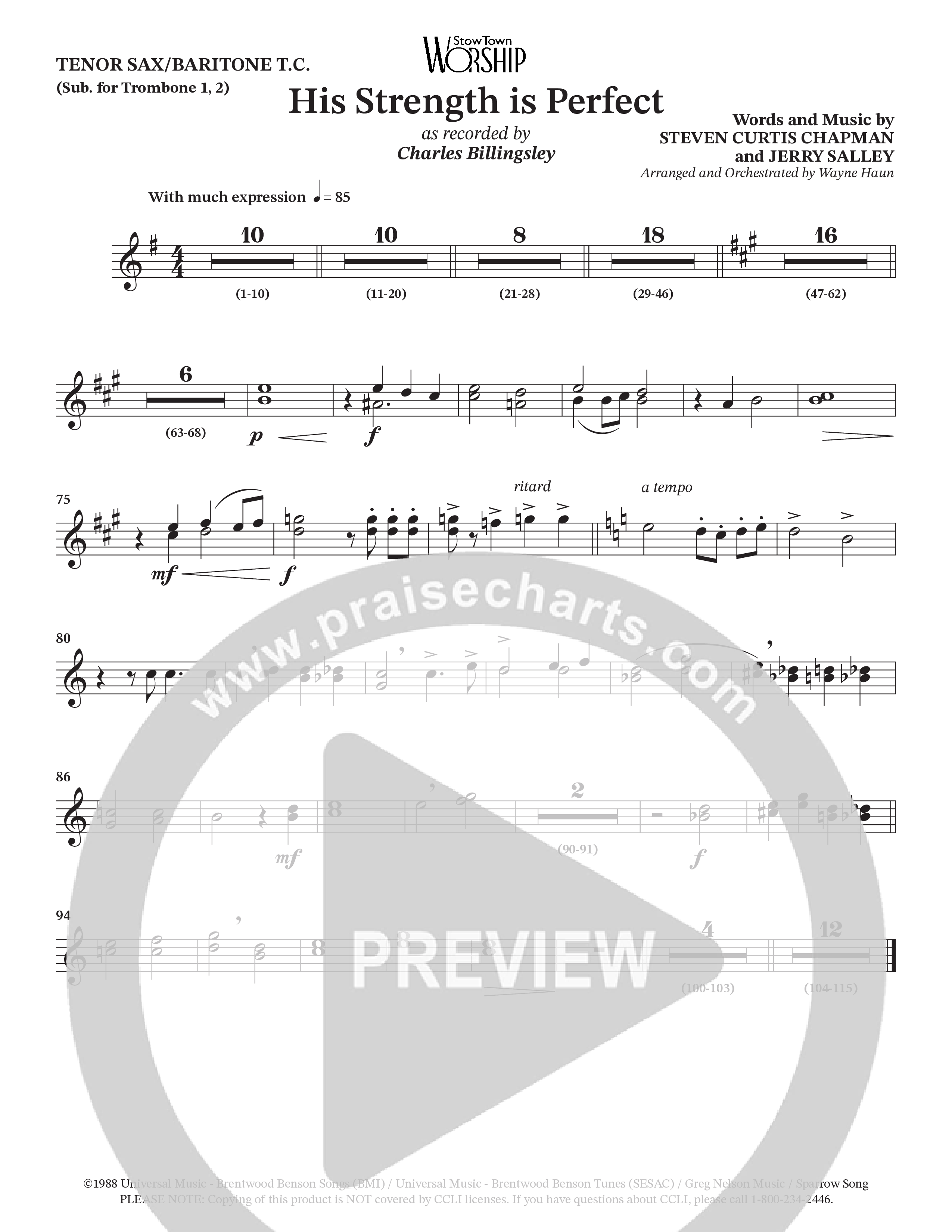 His Strength (Choral Anthem SATB) Tenor Sax/Baritone T.C. (Charles Billingsley / Arr. Wayne Haun)