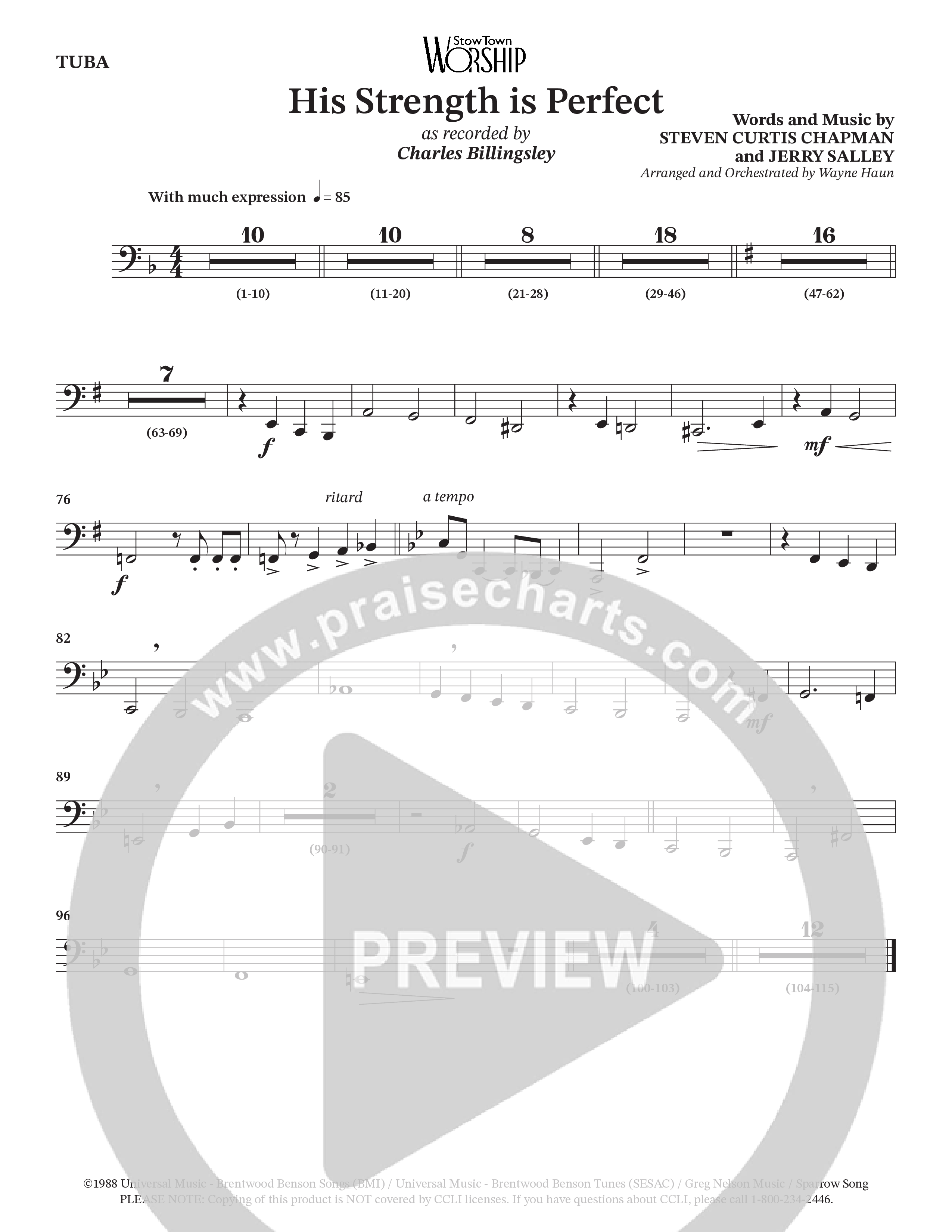 His Strength (Choral Anthem SATB) Tuba (Charles Billingsley / Arr. Wayne Haun)