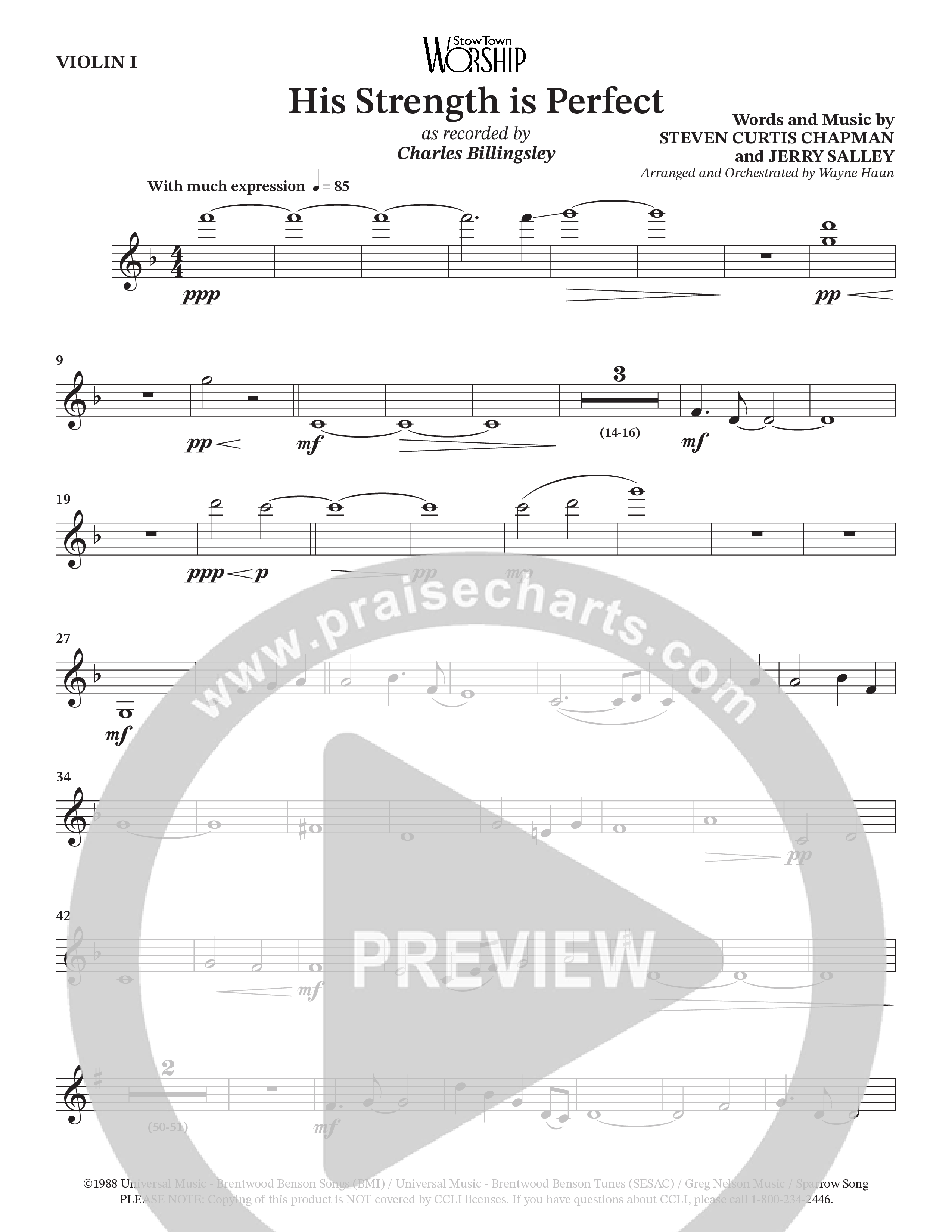 His Strength (Choral Anthem SATB) Violin 1 (Charles Billingsley / Arr. Wayne Haun)