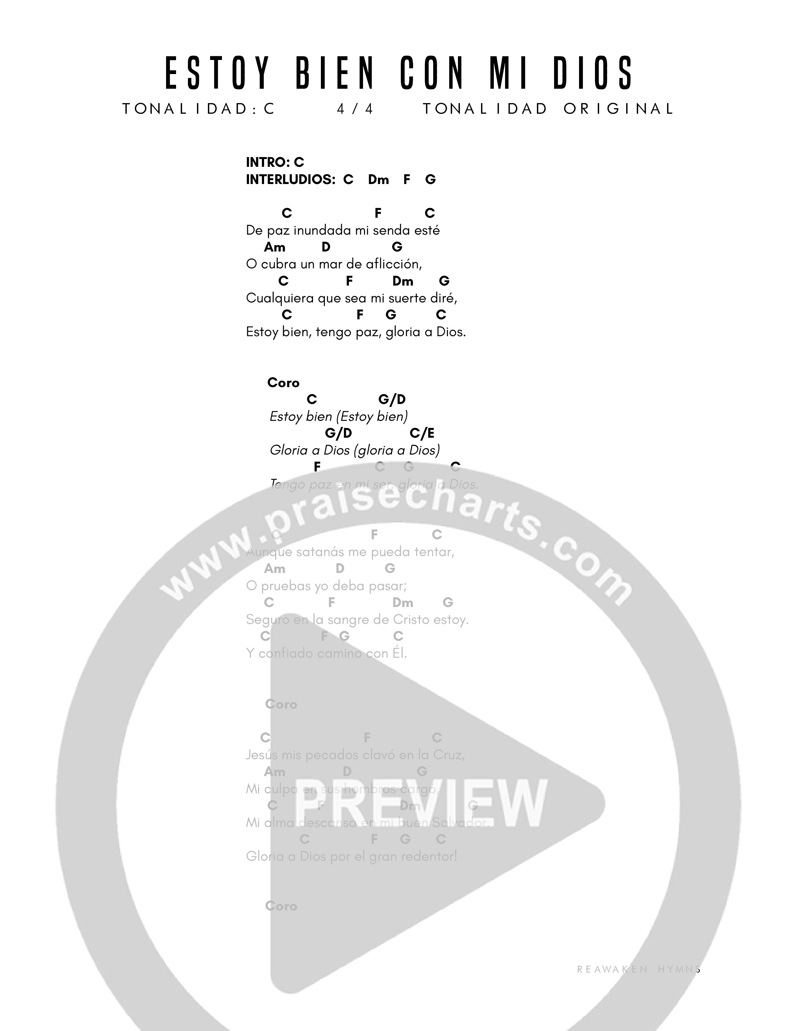 Estoy Bien Con Mi Dios (It Is Well) Chord Chart (Reawaken Hymns)