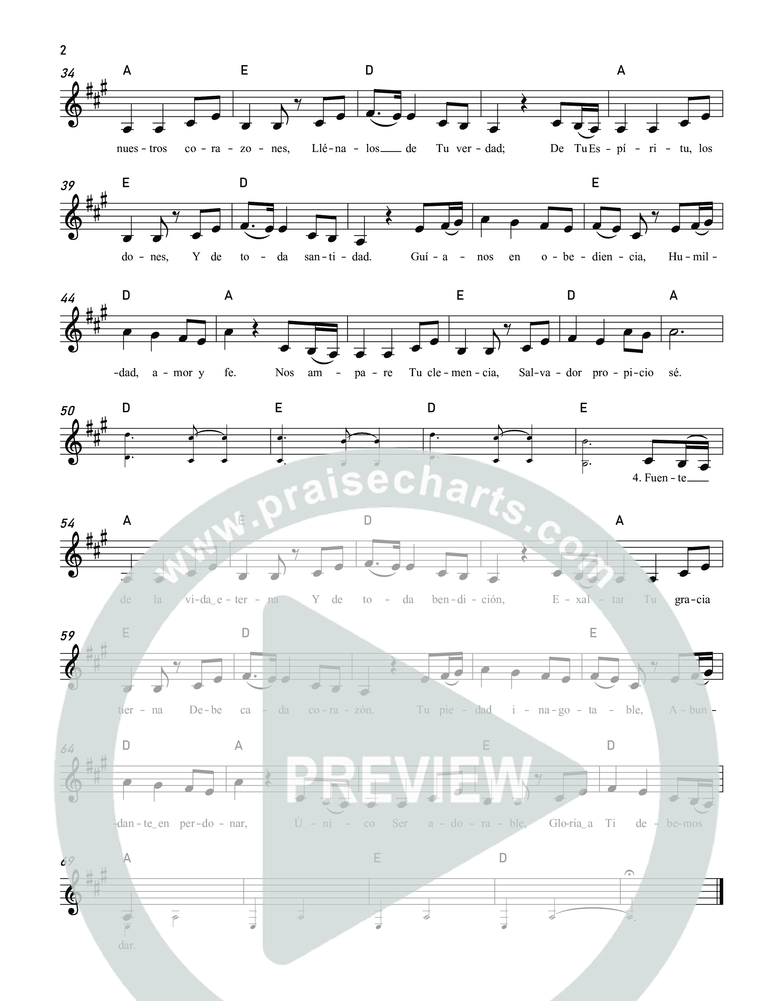 Fuente de la Vida Eterna (Come Thou Fount) Lead Sheet Melody (Reawaken Hymns)