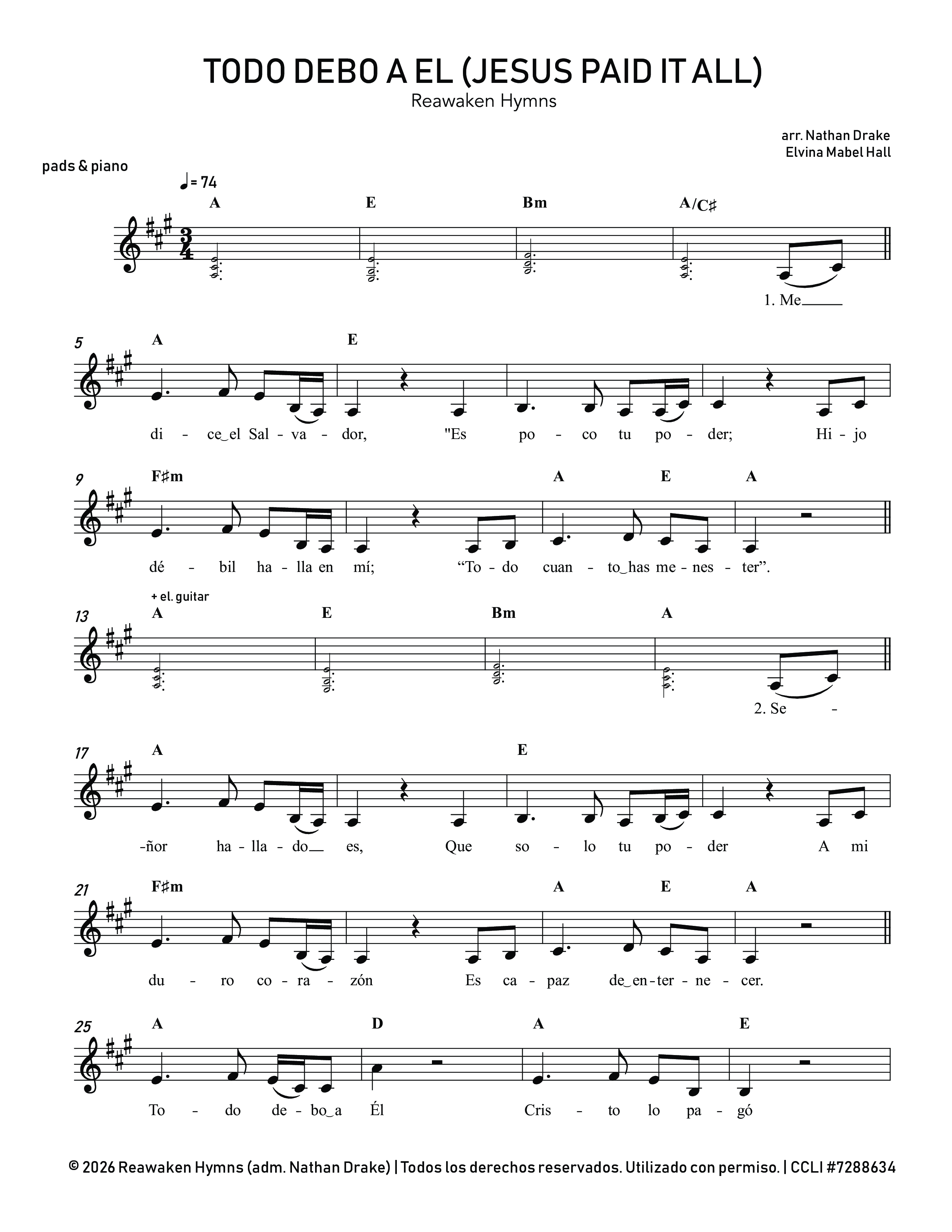 Todo Debo A Él (Jesus Paid It All) Lead Sheet Melody (Reawaken Hymns)