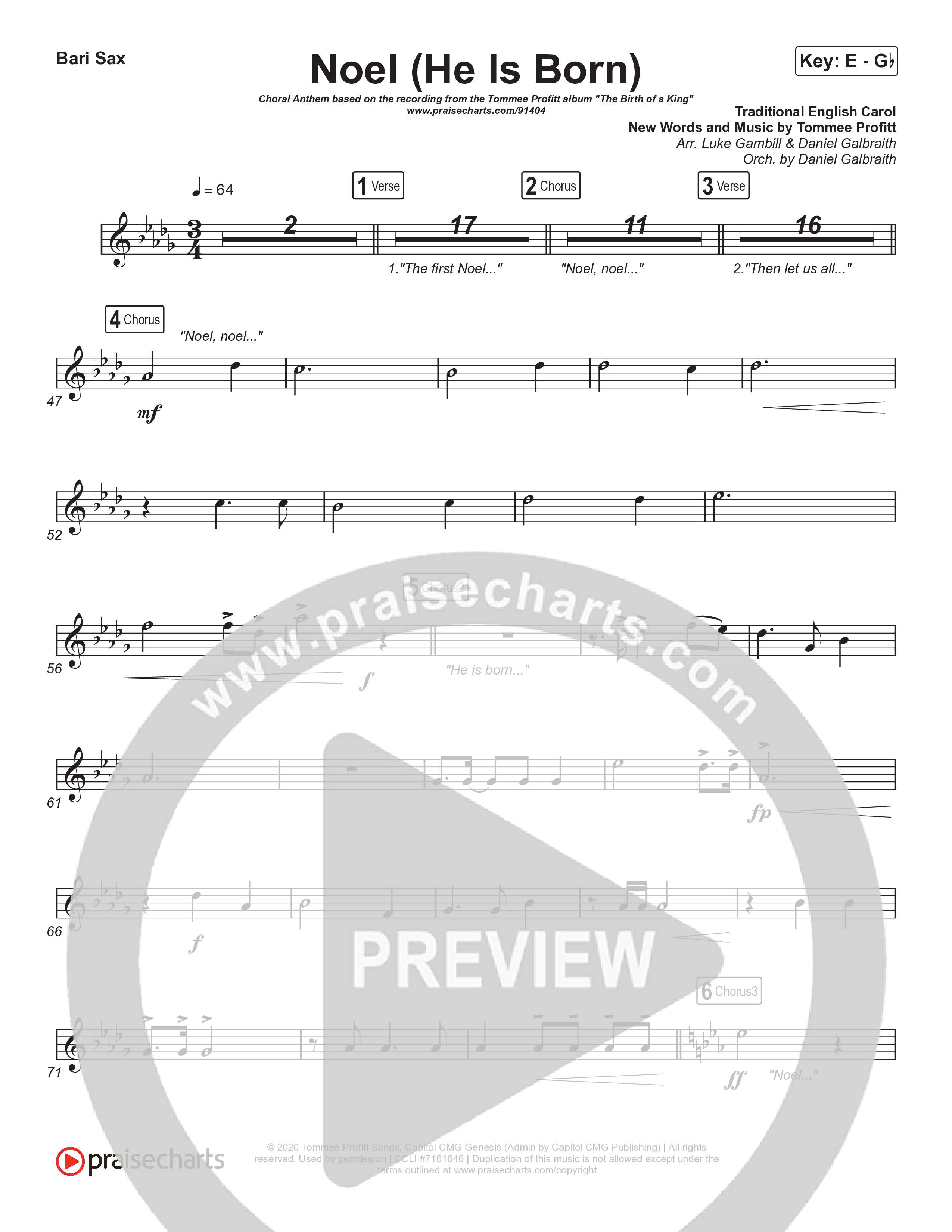 Noel (He Is Born) (Choral Anthem SATB) Bari Sax (Tommee Profitt / Stanaj / Arr. Luke Gambill)