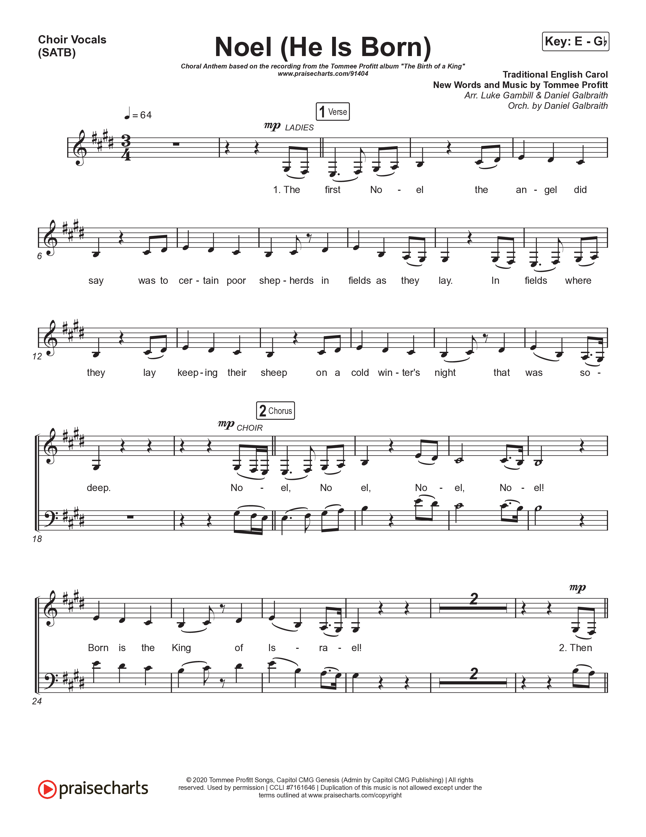 Noel (He Is Born) (Choral Anthem SATB) Choir Sheet (SATB) (Tommee Profitt / Stanaj / Arr. Luke Gambill)