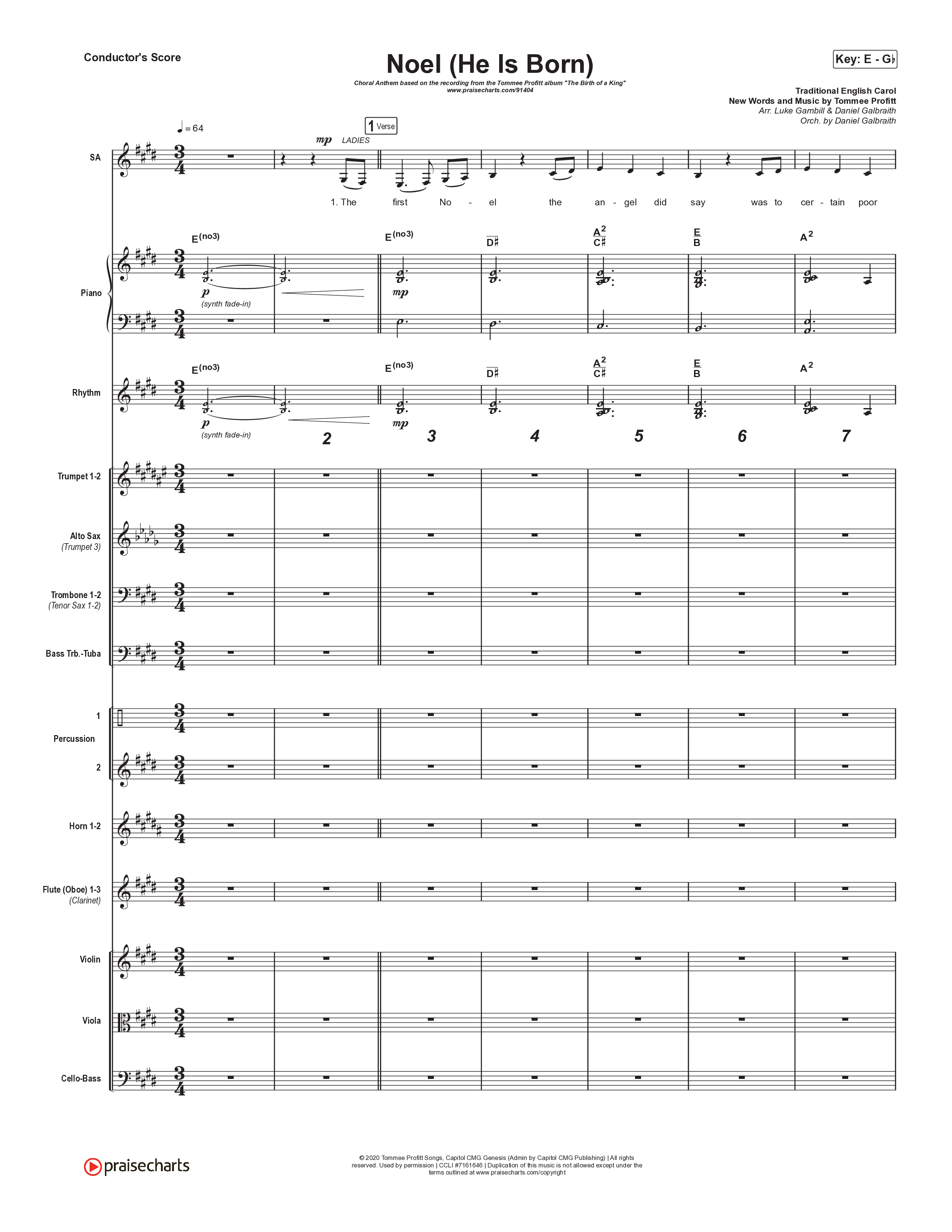 Noel (He Is Born) (Choral Anthem SATB) Orchestration (Tommee Profitt / Stanaj / Arr. Luke Gambill)