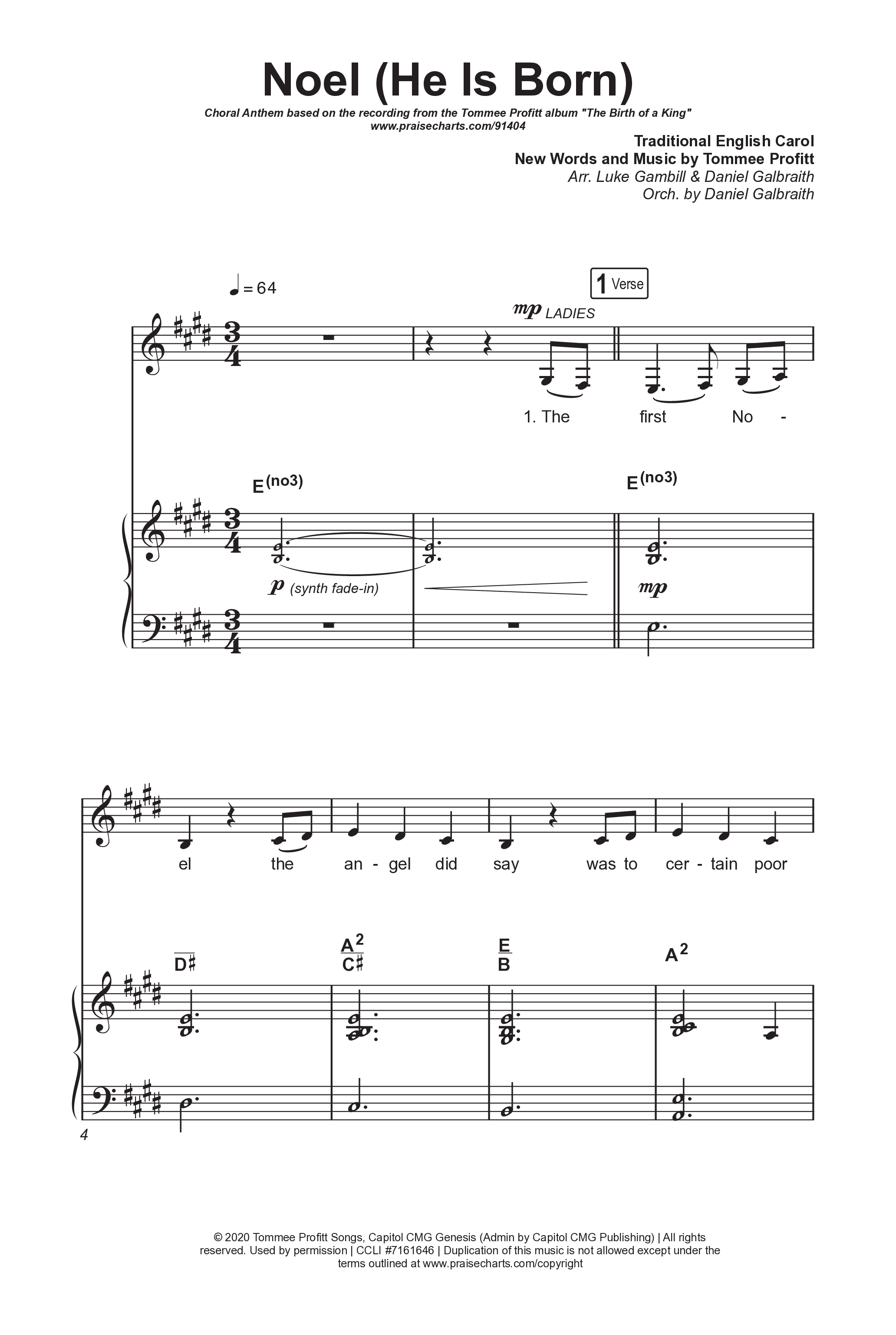 Noel (He Is Born) (Choral Anthem SATB) Octavo (SATB & Pno) (Tommee Profitt / Stanaj / Arr. Luke Gambill)