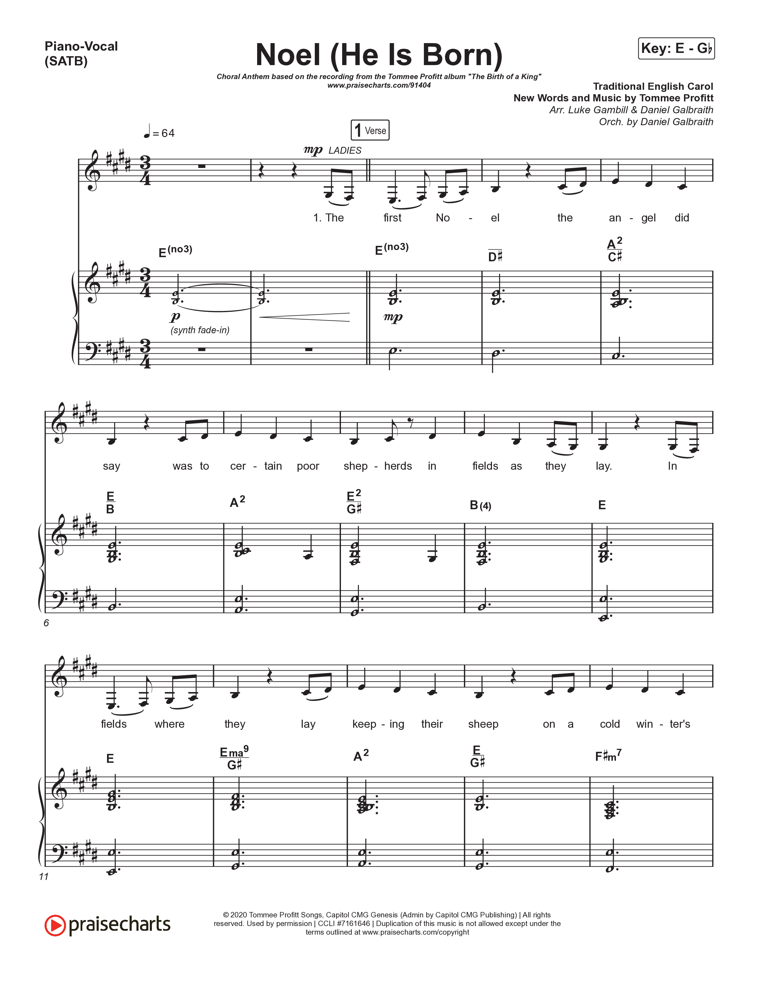 Noel (He Is Born) (Choral Anthem SATB) Piano/Vocal (SATB) (Tommee Profitt / Stanaj / Arr. Luke Gambill)