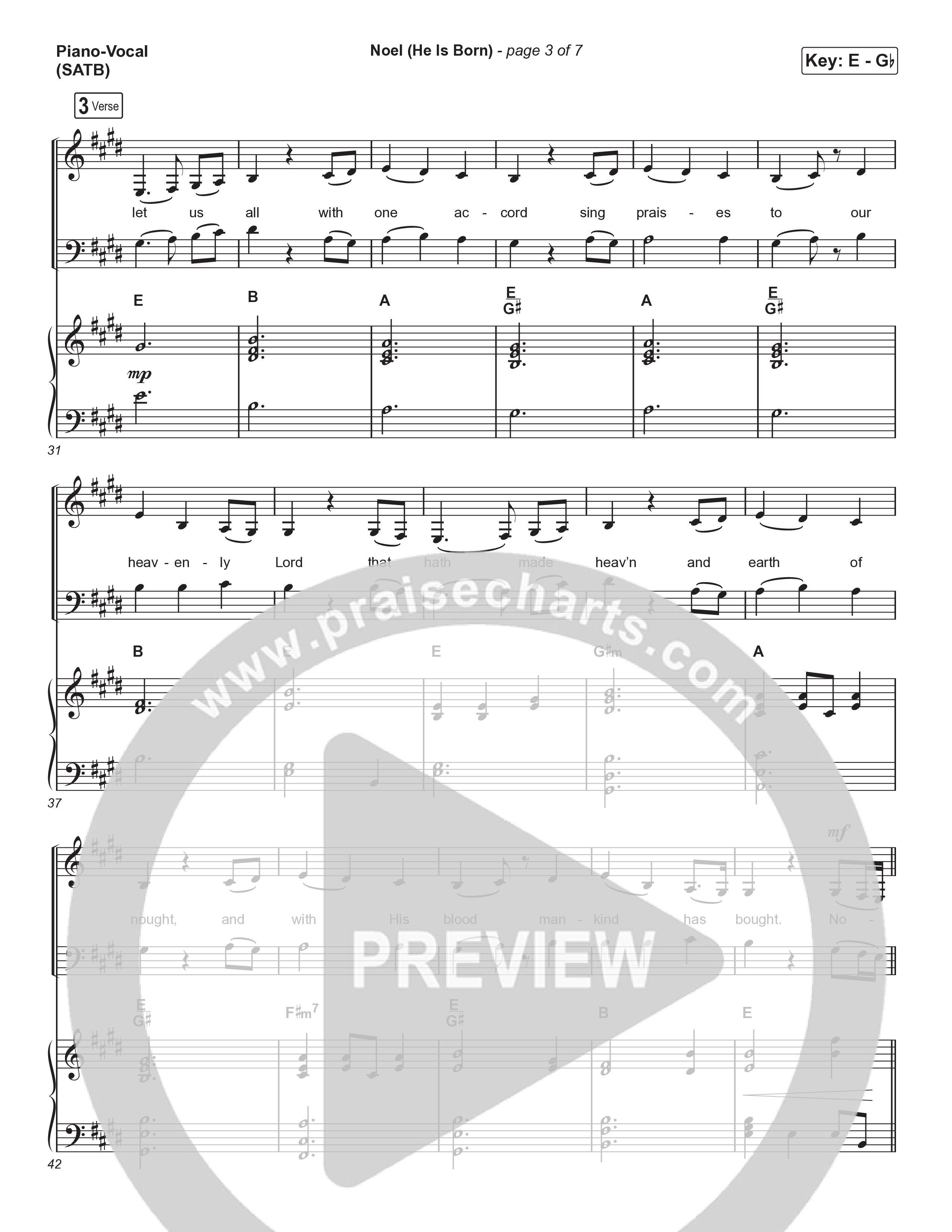 Noel (He Is Born) (Choral Anthem SATB) Piano/Vocal (SATB) (Tommee Profitt / Stanaj / Arr. Luke Gambill)