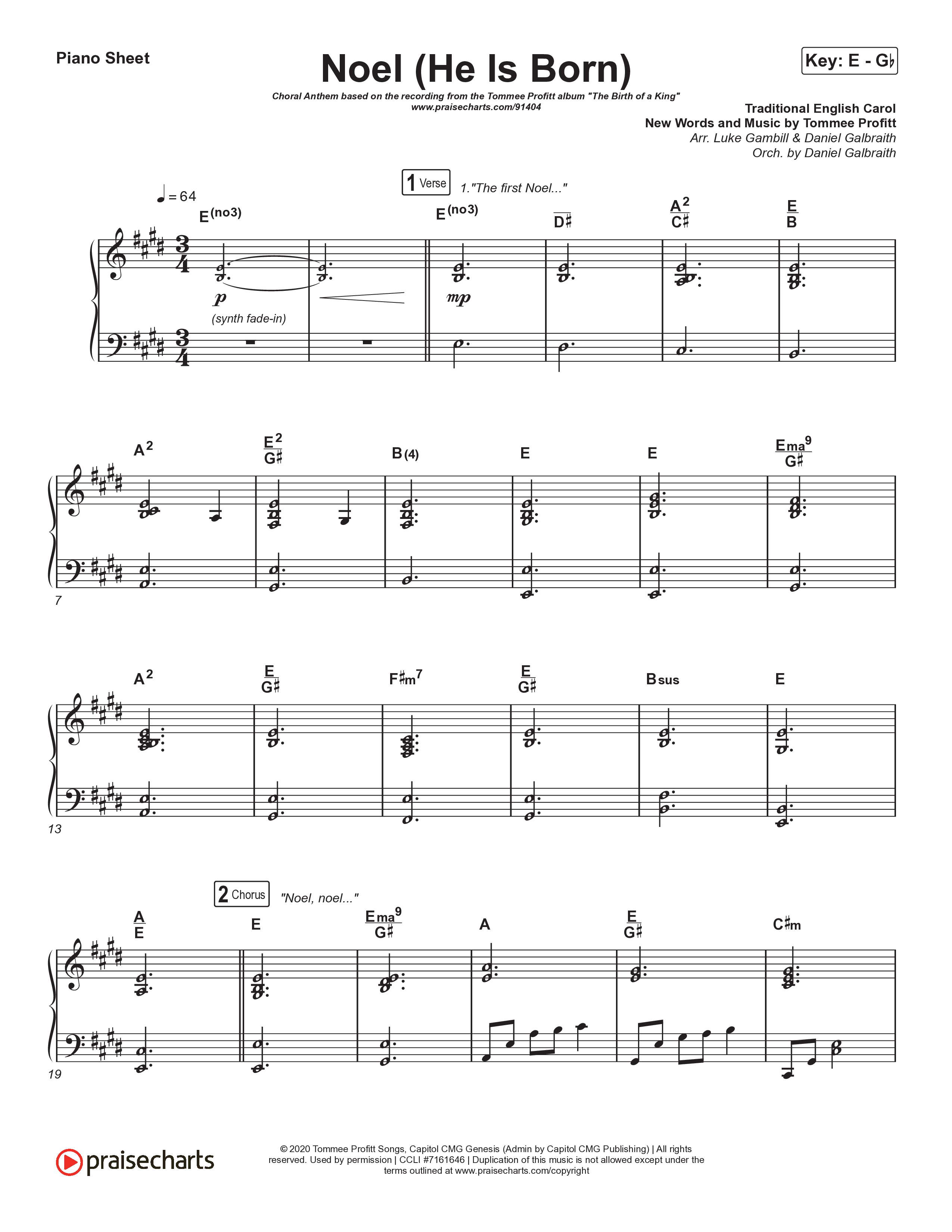 Noel (He Is Born) (Choral Anthem SATB) Piano Sheet (Tommee Profitt / Stanaj / Arr. Luke Gambill)