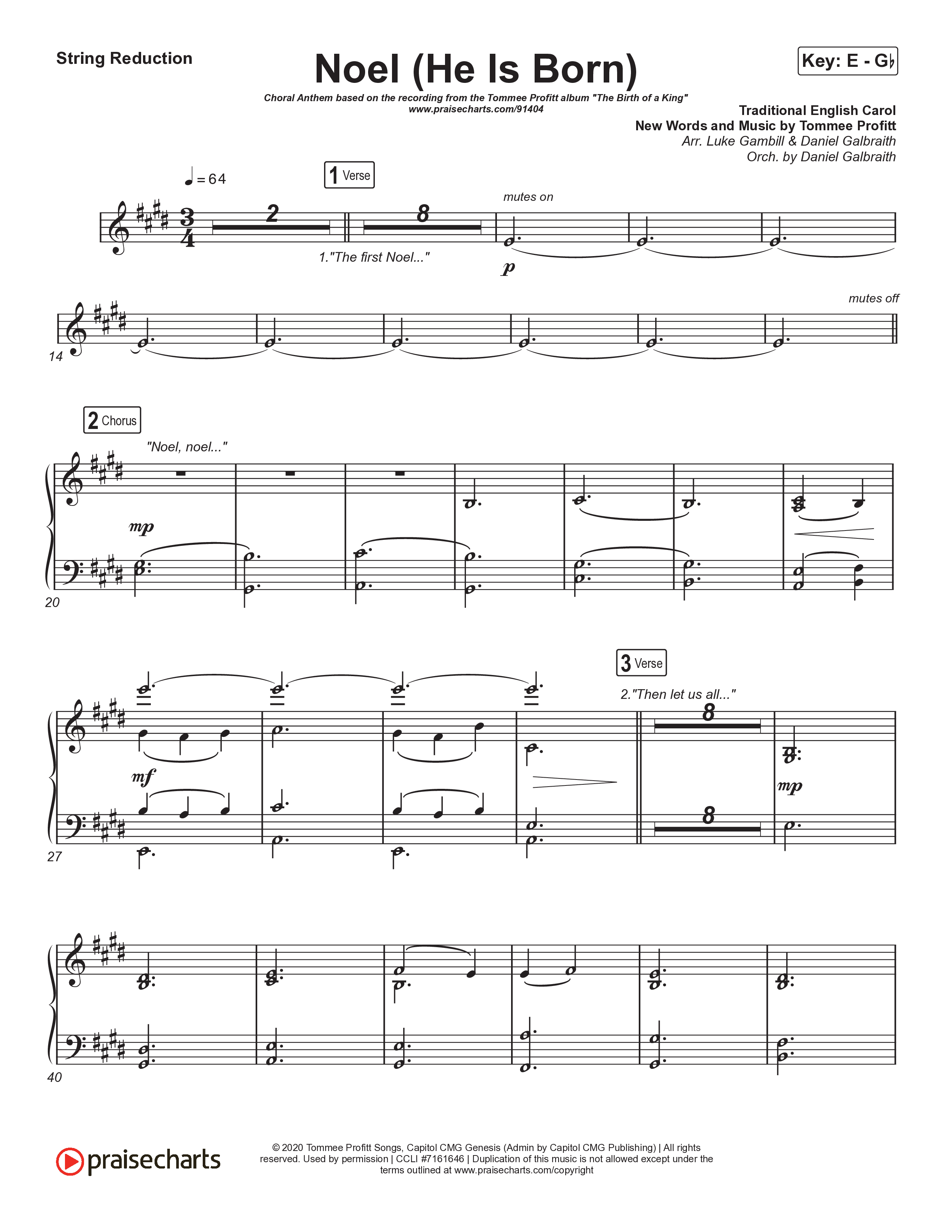 Noel (He Is Born) (Choral Anthem SATB) String Reduction (Tommee Profitt / Stanaj / Arr. Luke Gambill)