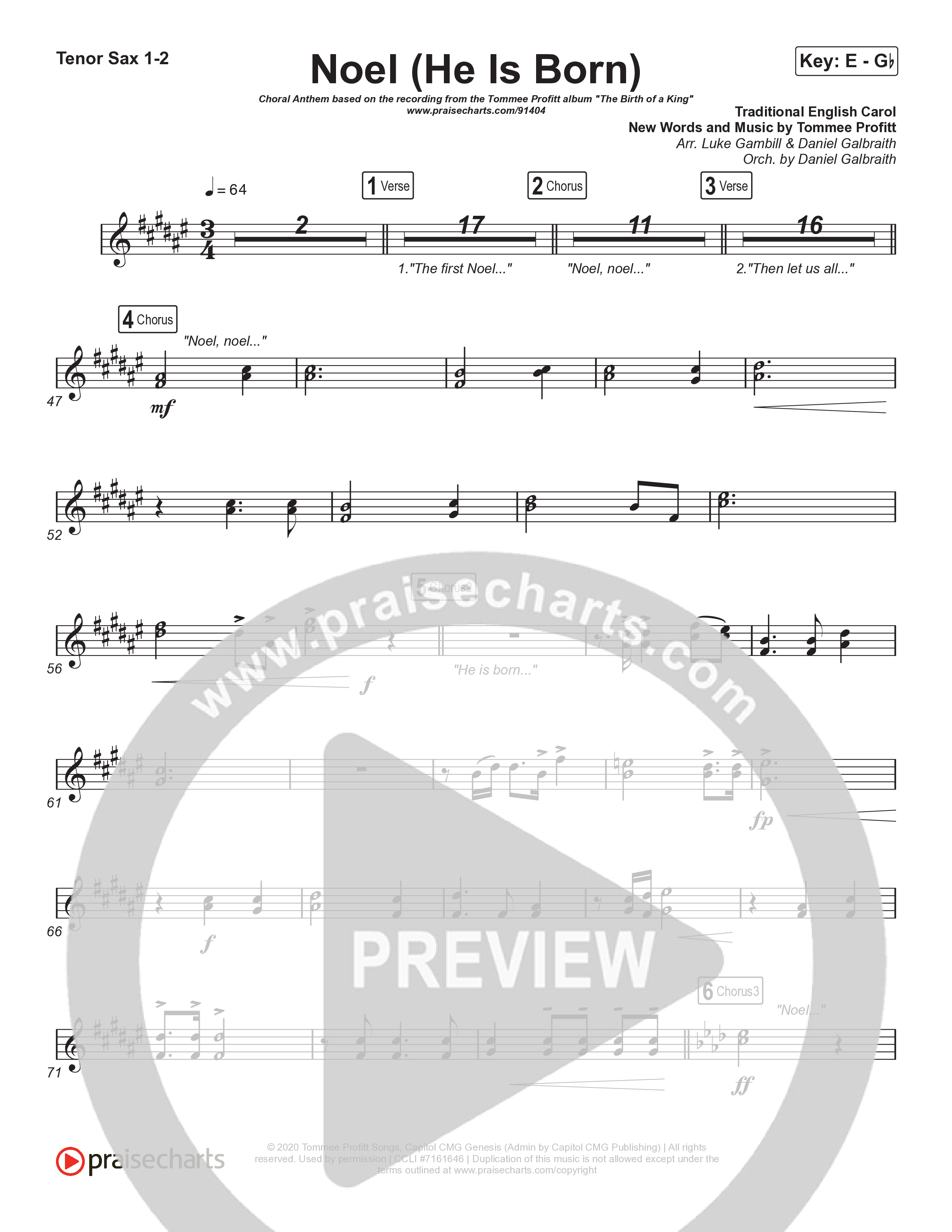 Noel (He Is Born) (Choral Anthem SATB) Sax Pack (Tommee Profitt / Stanaj / Arr. Luke Gambill)