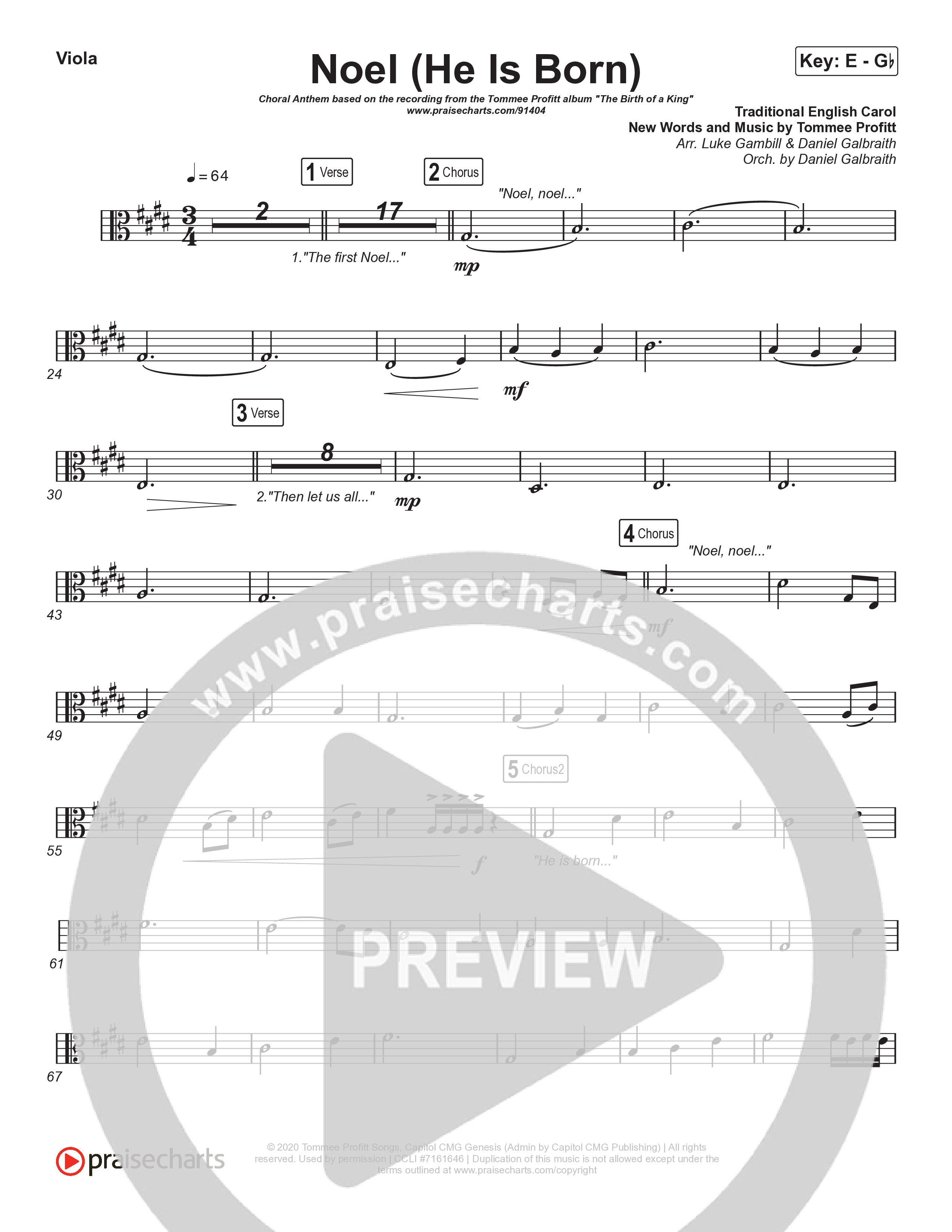Noel (He Is Born) (Choral Anthem SATB) Viola (Tommee Profitt / Stanaj / Arr. Luke Gambill)