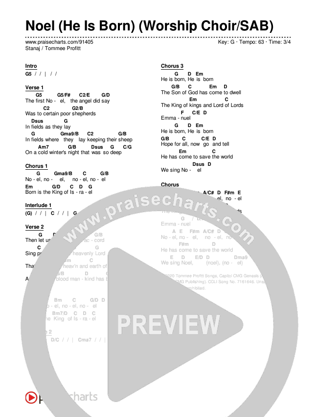 Noel (He Is Born) (Worship Choir/SAB) Chords & Lyrics (Tommee Profitt / Stanaj / Arr. Luke Gambill)