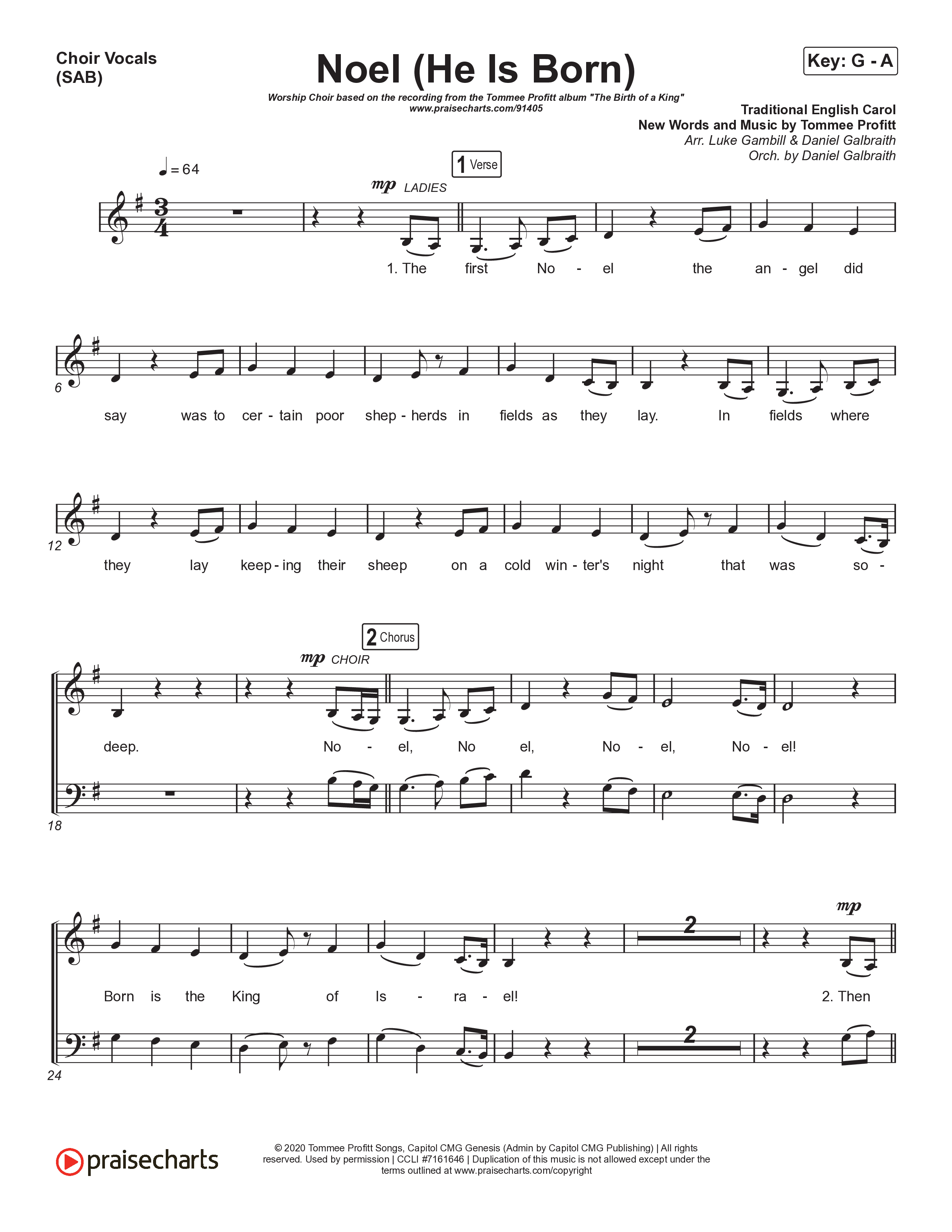 Noel (He Is Born) (Worship Choir/SAB) Choir Sheet (SAB) (Tommee Profitt / Stanaj / Arr. Luke Gambill)