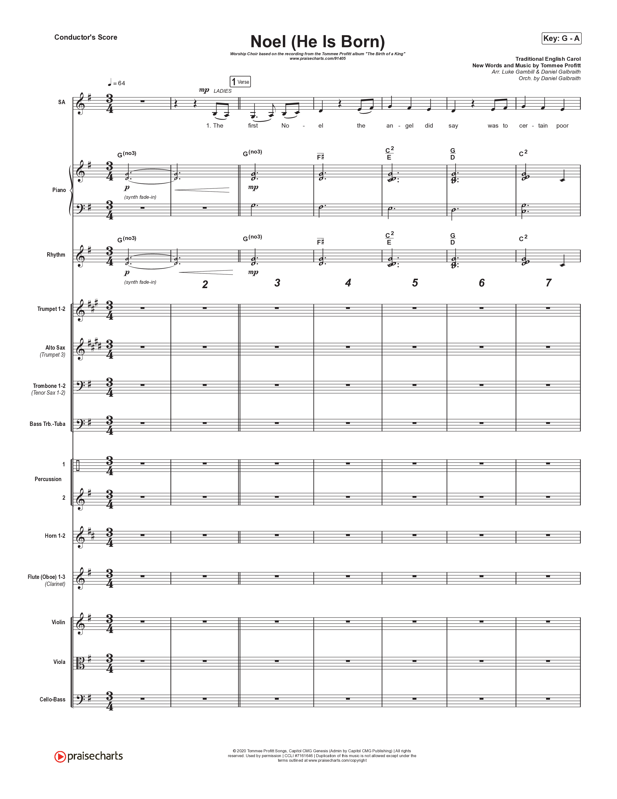 Noel (He Is Born) (Worship Choir/SAB) Conductor's Score (Tommee Profitt / Stanaj / Arr. Luke Gambill)