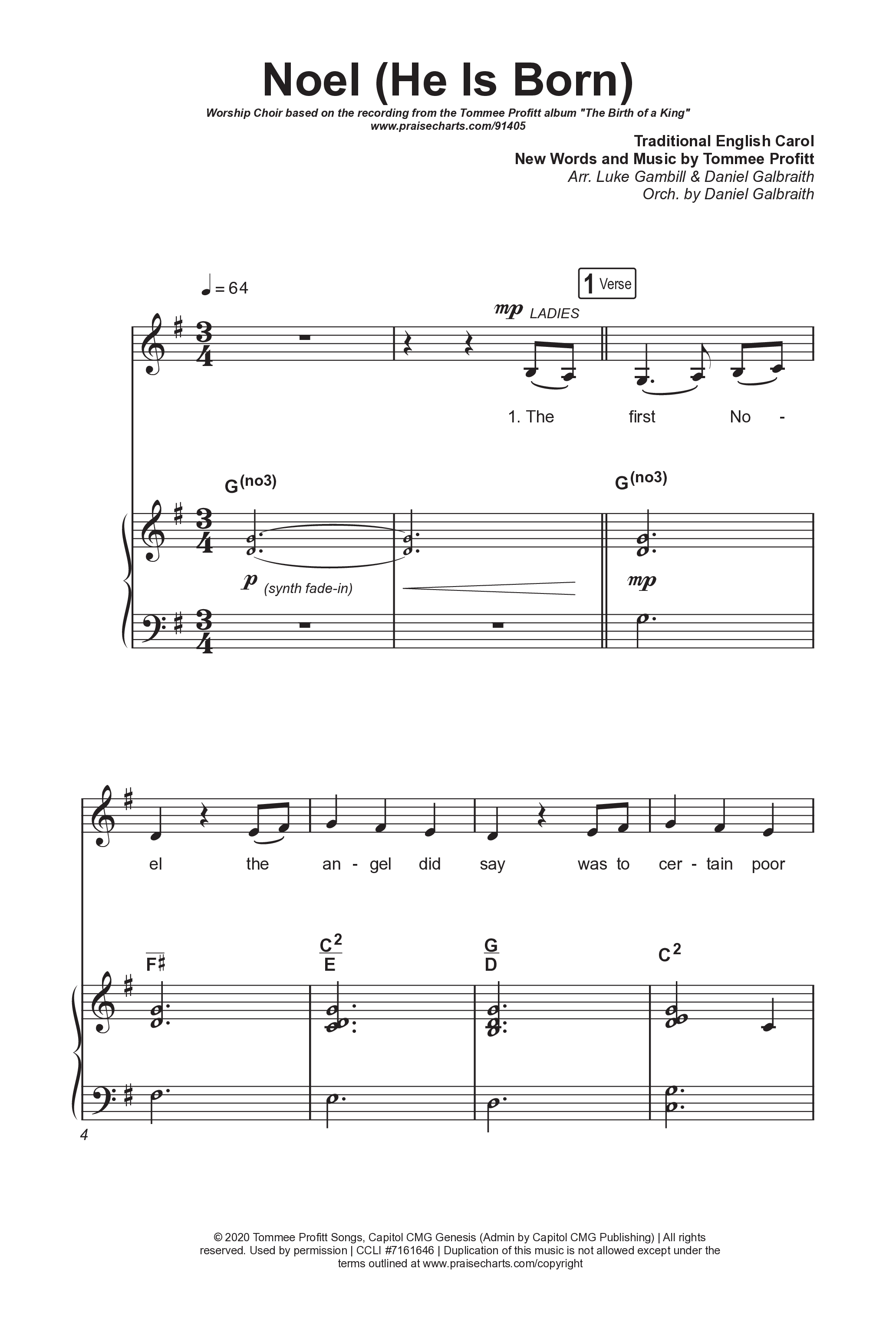 Noel (He Is Born) (Worship Choir/SAB) Octavo (SAB & Pno) (Tommee Profitt / Stanaj / Arr. Luke Gambill)