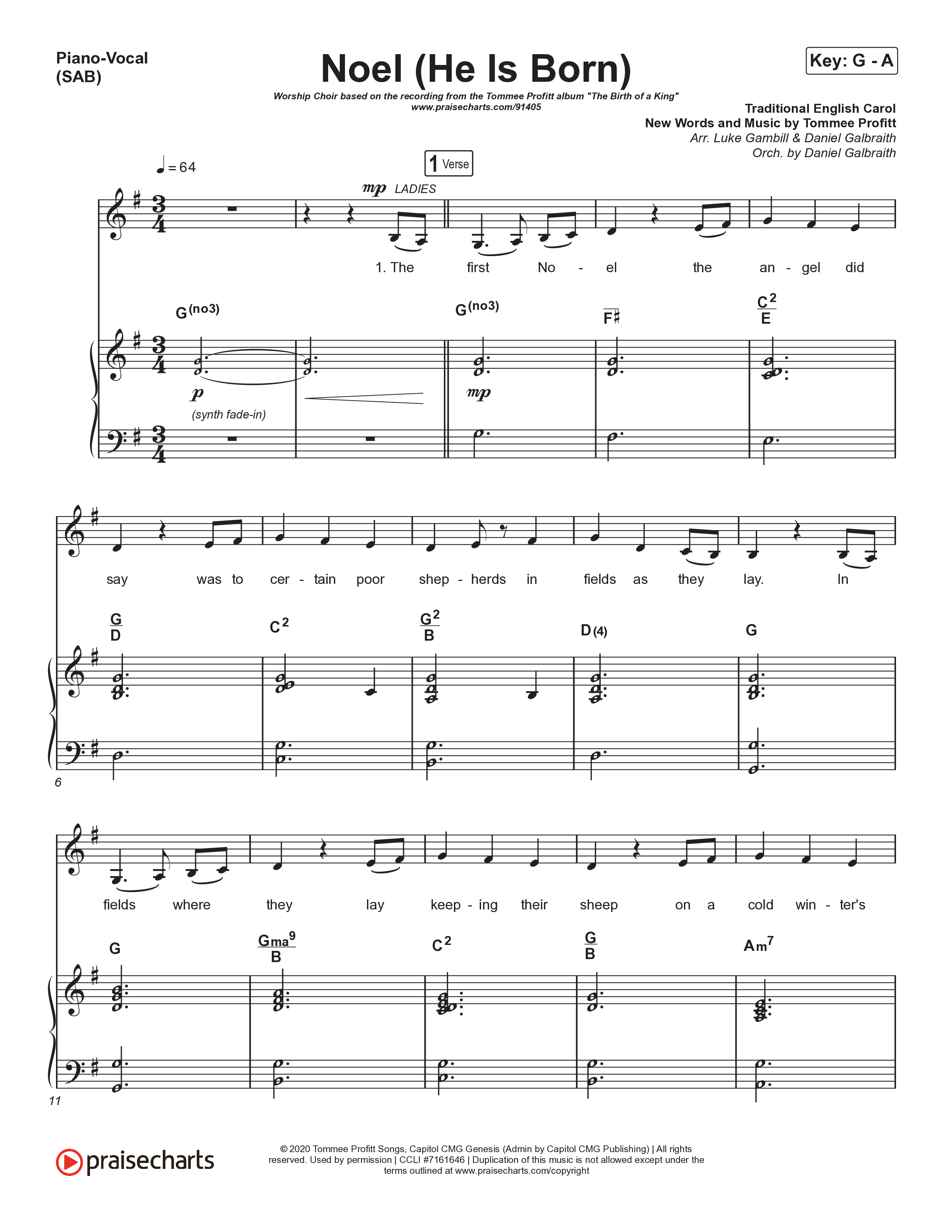 Noel (He Is Born) (Worship Choir/SAB) Piano/Choir (SAB) (Tommee Profitt / Stanaj / Arr. Luke Gambill)