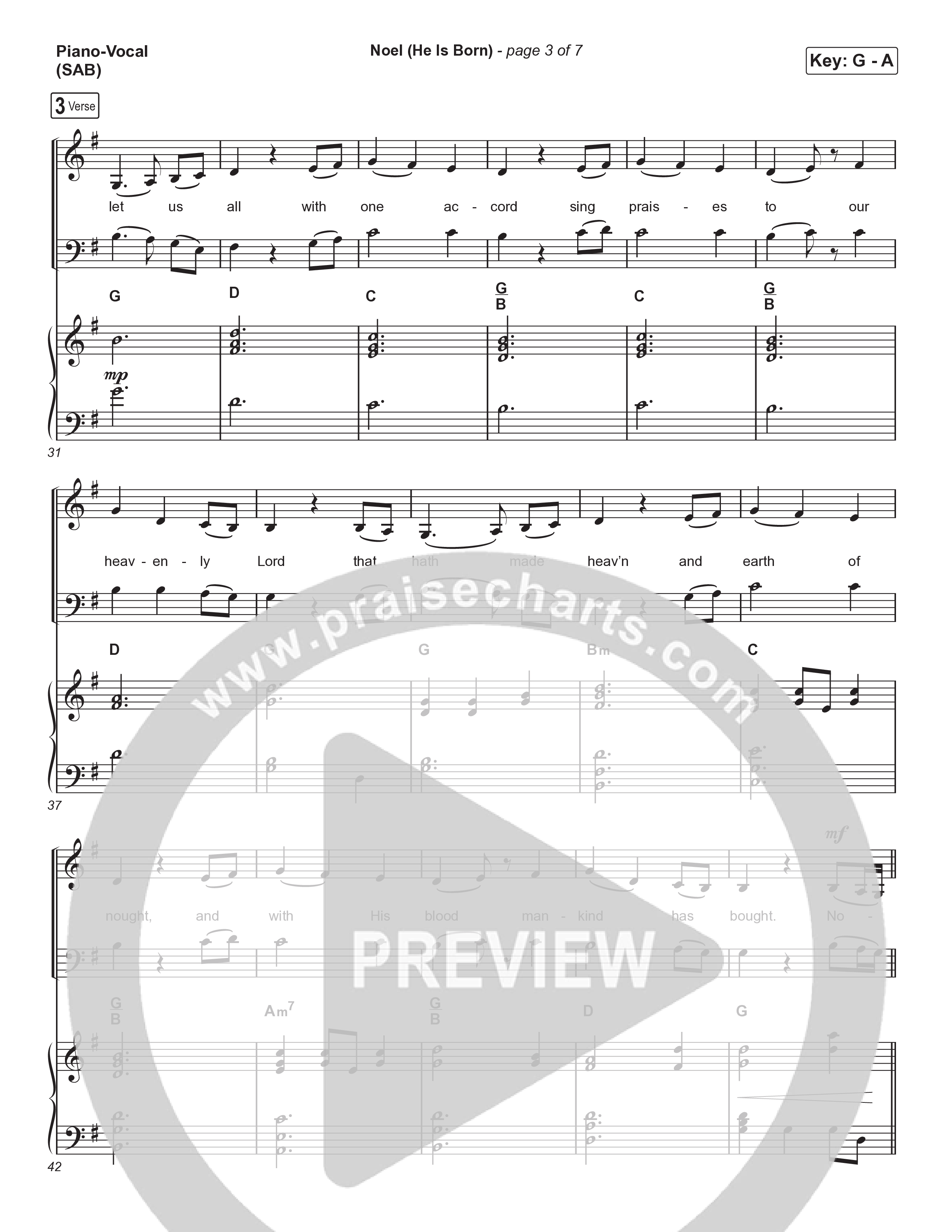 Noel (He Is Born) (Worship Choir/SAB) Piano/Choir (SAB) (Tommee Profitt / Stanaj / Arr. Luke Gambill)