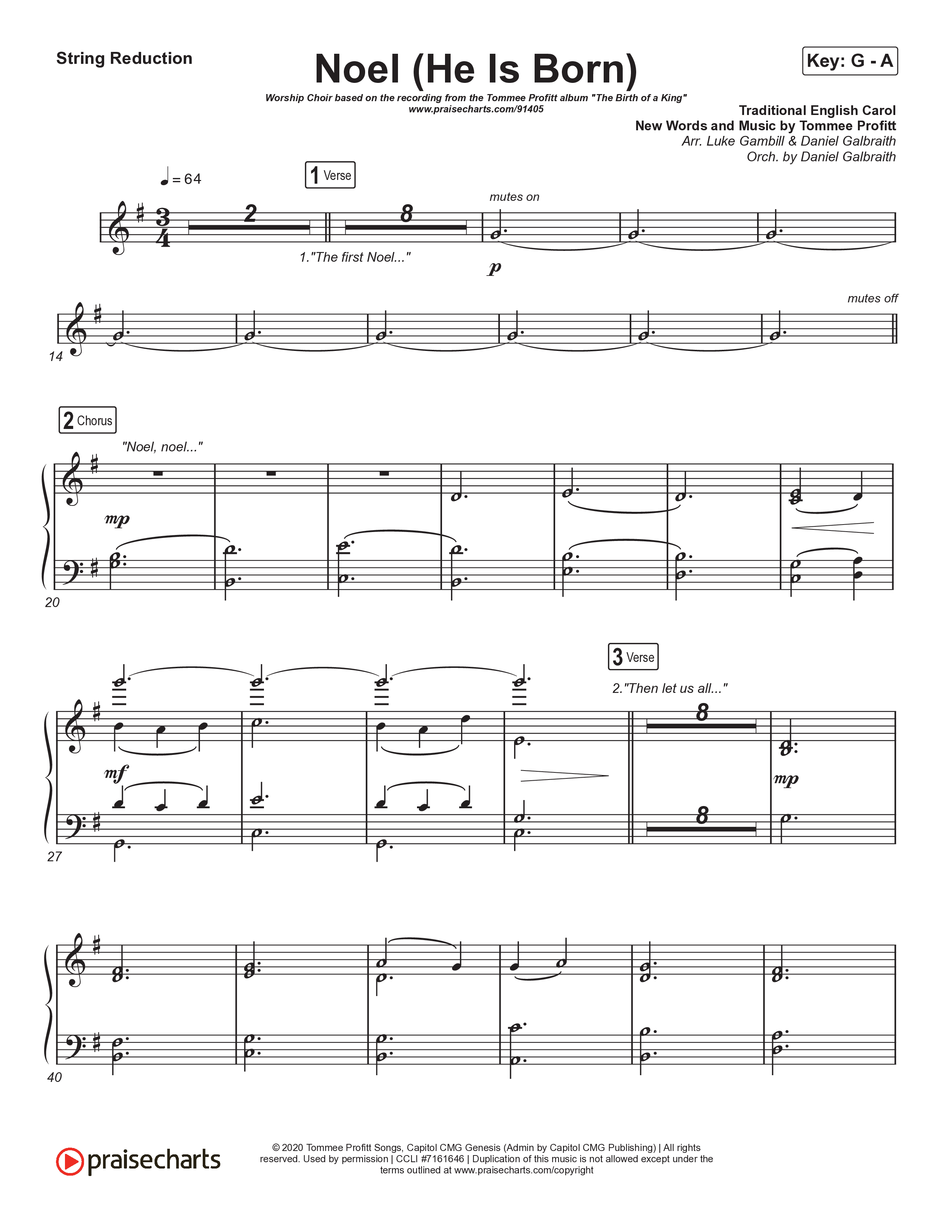 Noel (He Is Born) (Worship Choir/SAB) String Reduction (Tommee Profitt / Stanaj / Arr. Luke Gambill)
