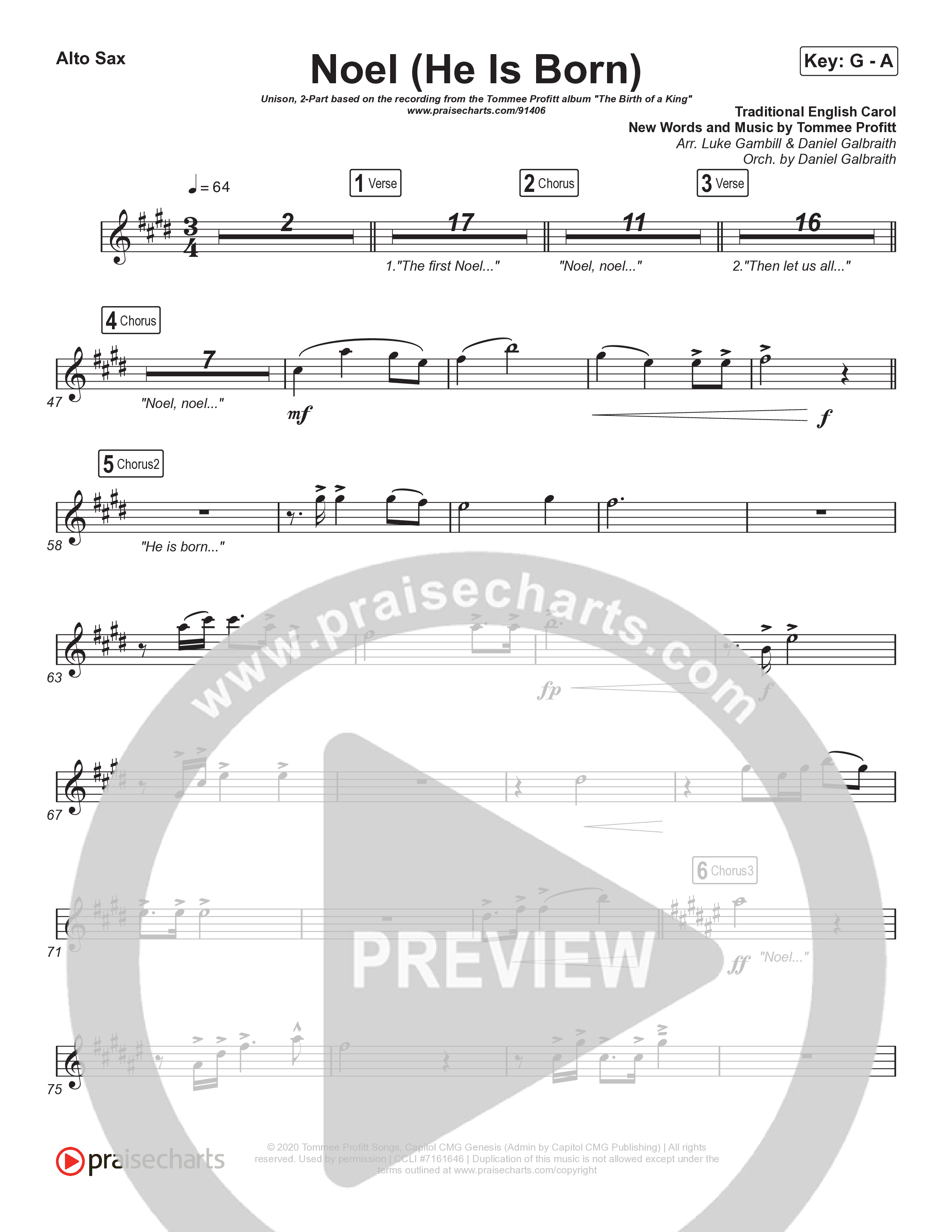 Noel (He Is Born) (Unison/2-Part) Alto Sax (Tommee Profitt / Stanaj / Arr. Luke Gambill)