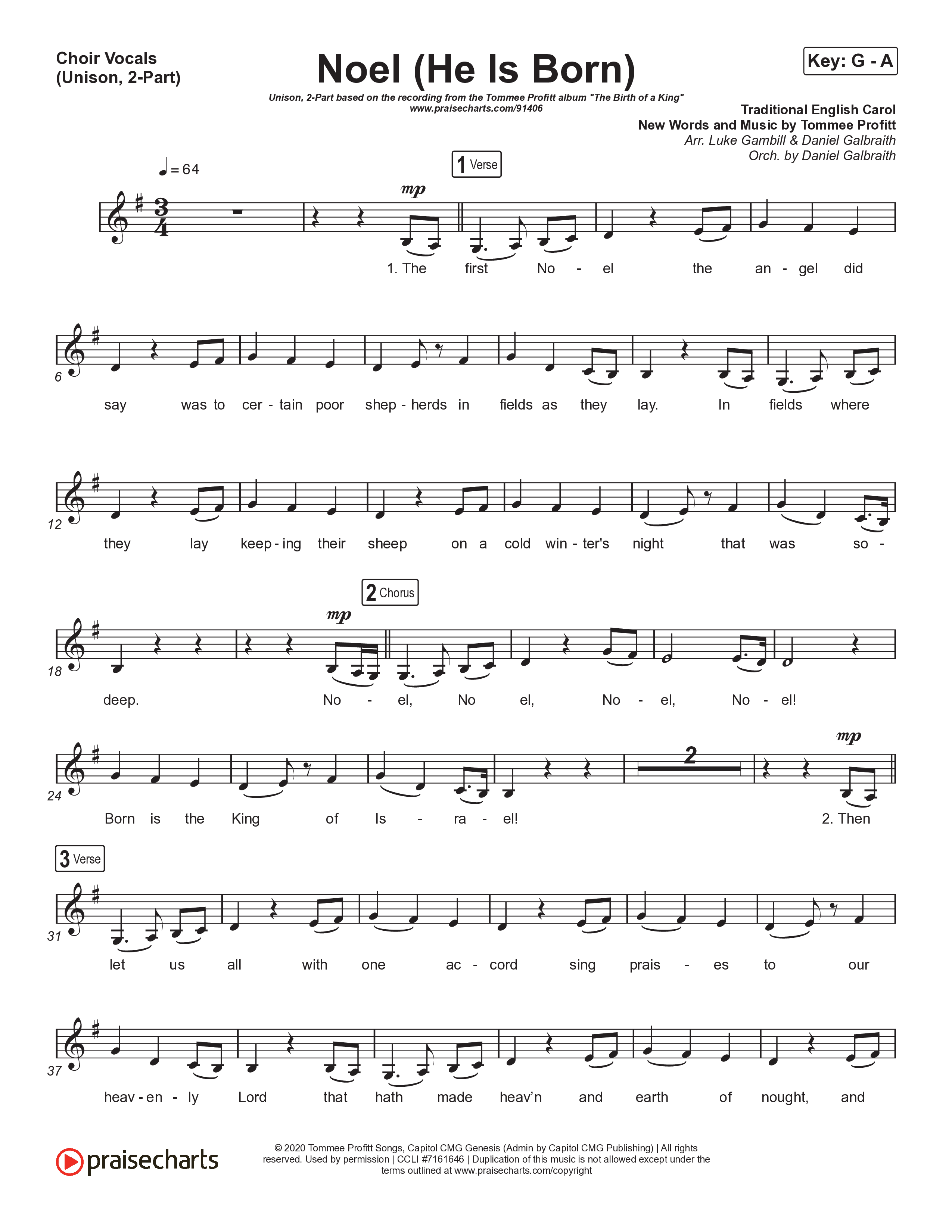 Noel (He Is Born) (Unison/2-Part) Choir Vocals (Uni/2-Part) (Tommee Profitt / Stanaj / Arr. Luke Gambill)