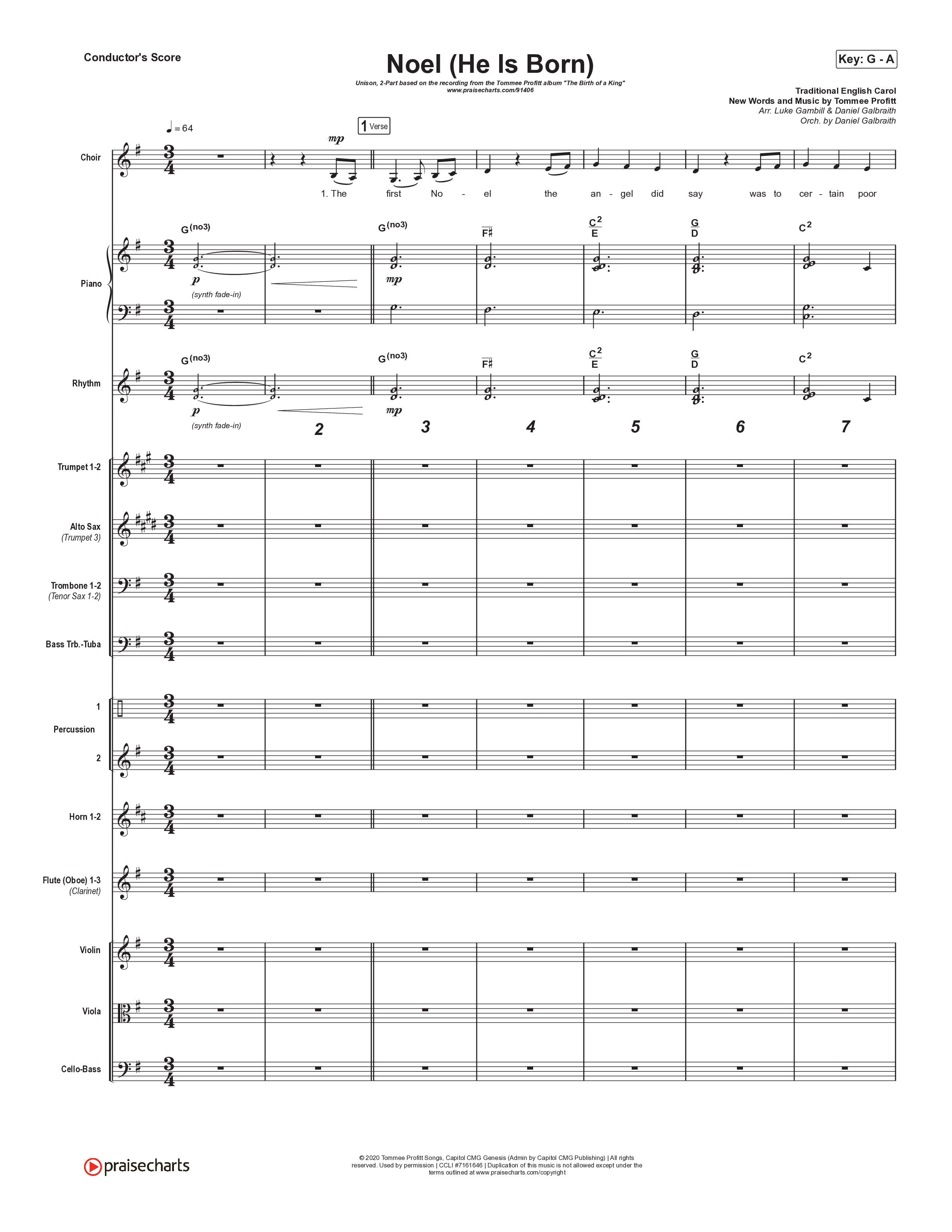 Noel (He Is Born) (Unison/2-Part) Conductor's Score (Tommee Profitt / Stanaj / Arr. Luke Gambill)