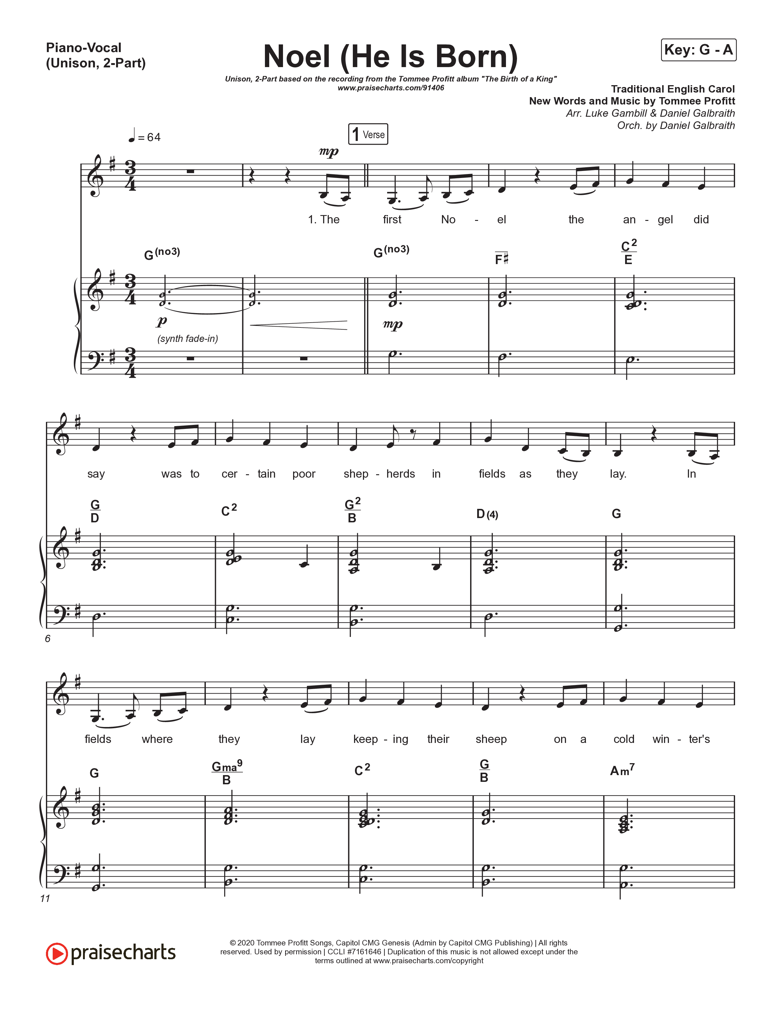 Noel (He Is Born) (Unison/2-Part) Piano/Choir  (Uni/2-Part) (Tommee Profitt / Stanaj / Arr. Luke Gambill)