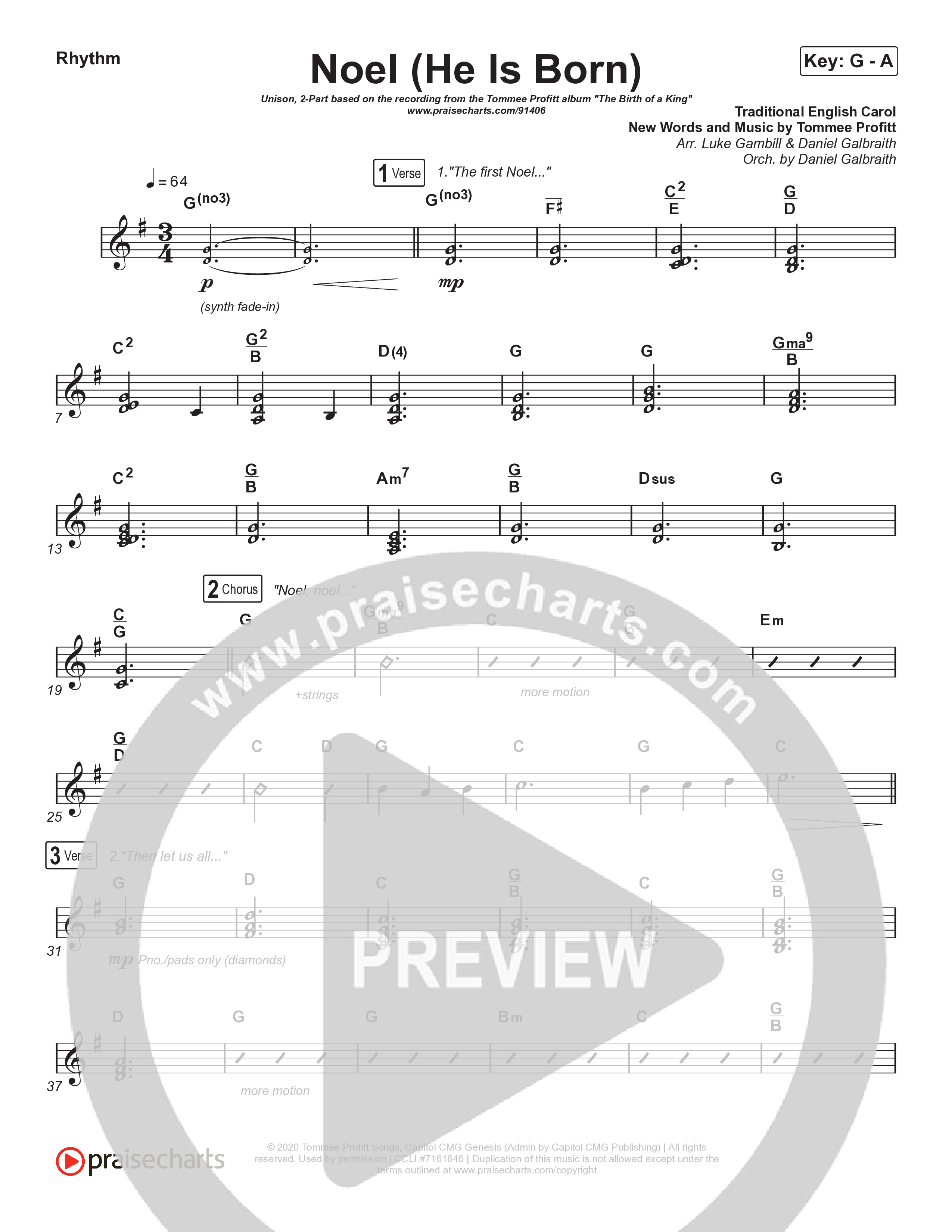 Noel (He Is Born) (Unison/2-Part) Rhythm Chart (Tommee Profitt / Stanaj / Arr. Luke Gambill)