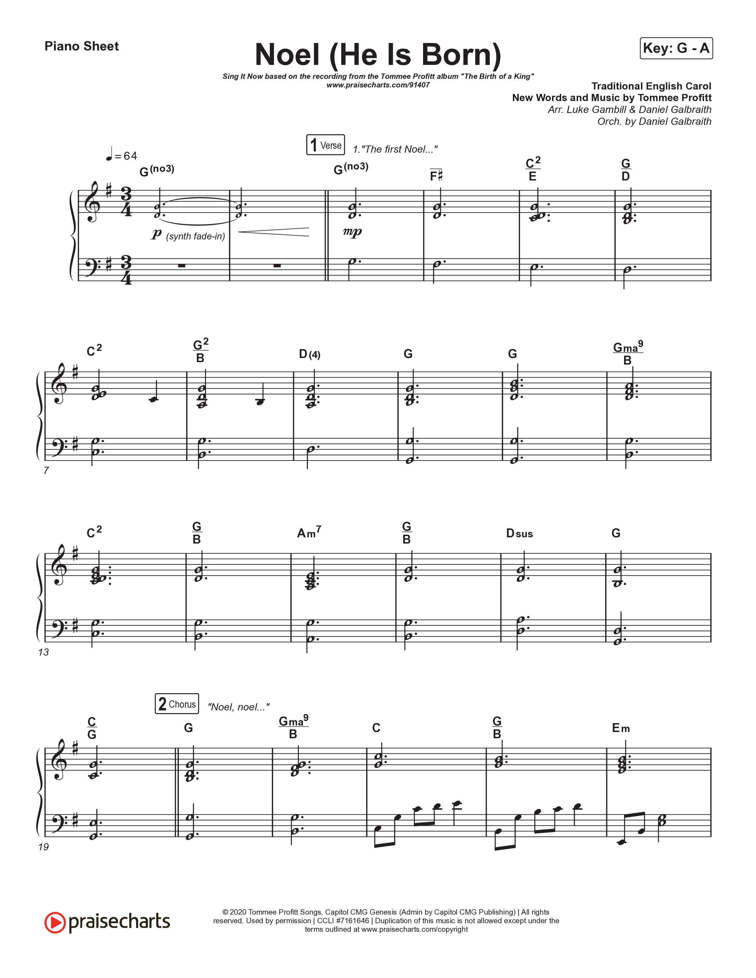 Noel (He Is Born) (Sing It Now) Piano Sheet (Tommee Profitt / Stanaj / Arr. Luke Gambill)