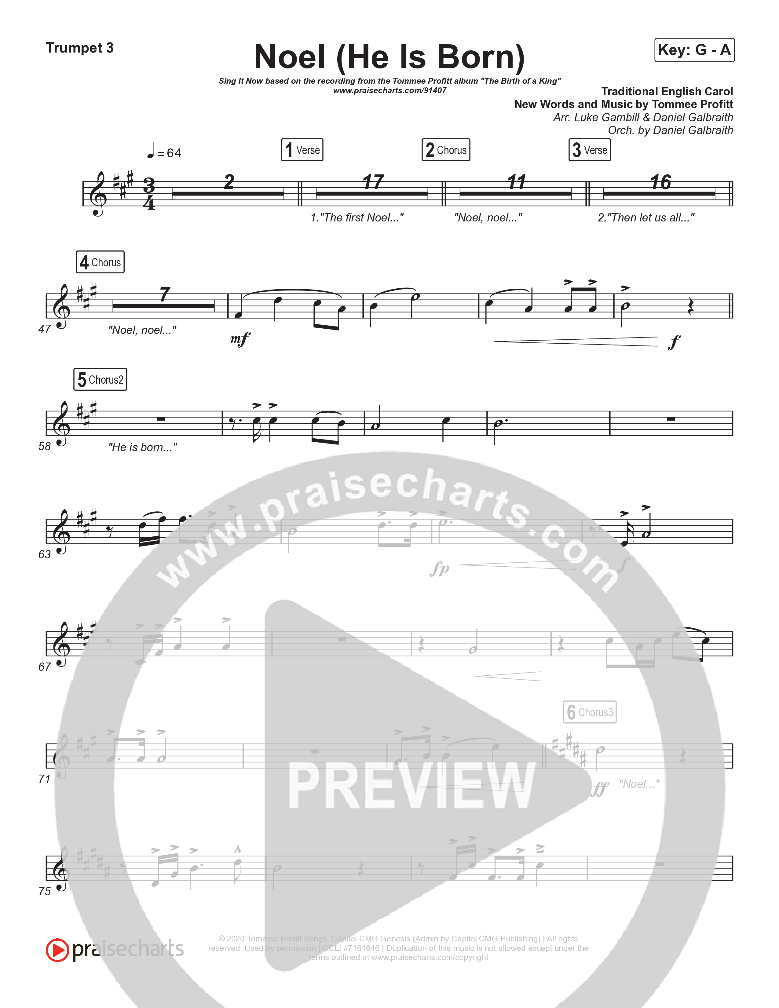 Noel (He Is Born) (Sing It Now) Trumpet 3 (Tommee Profitt / Stanaj / Arr. Luke Gambill)