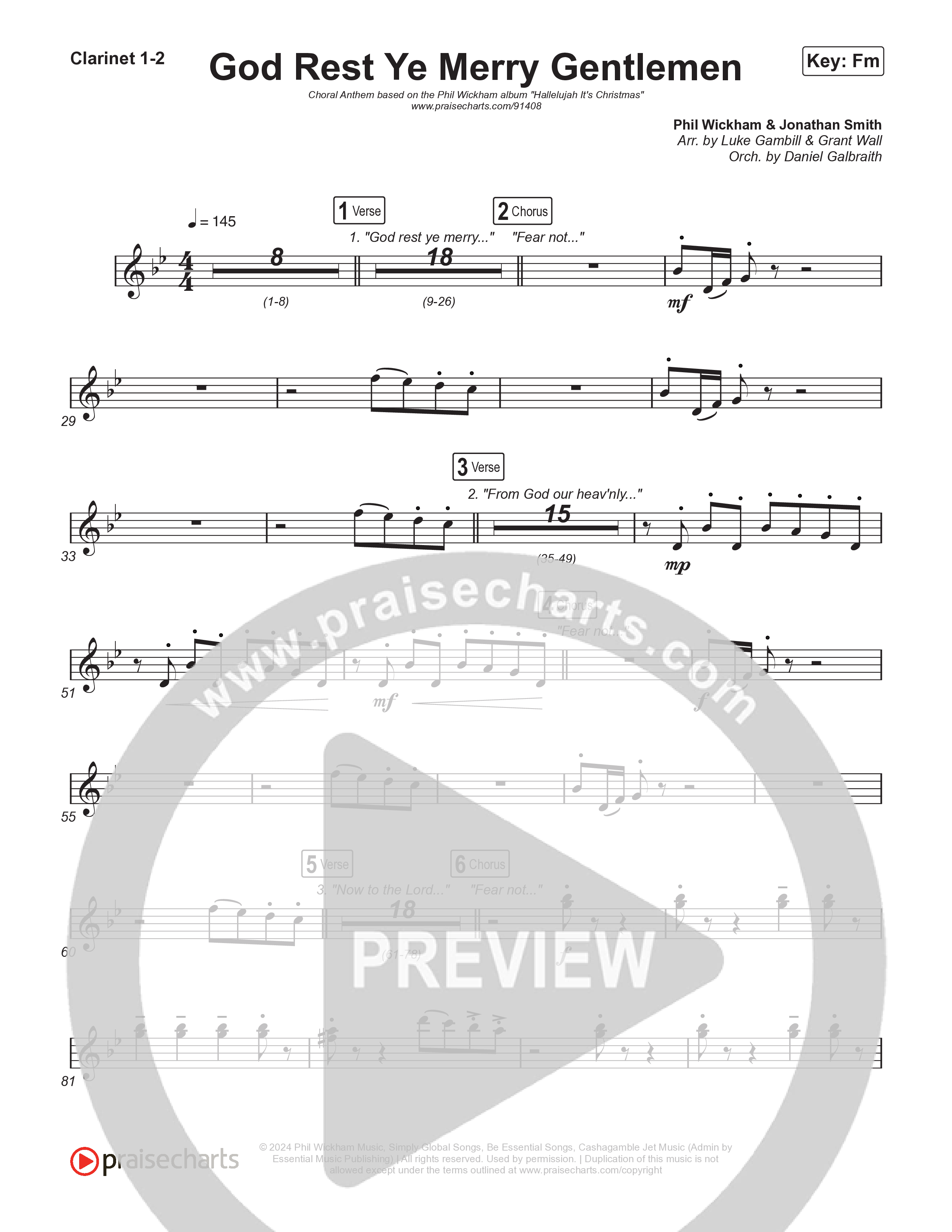 God Rest Ye Merry Gentlemen (Choral Anthem SATB) Clarinet 1,2 (Phil Wickham / Arr. Luke Gambill)