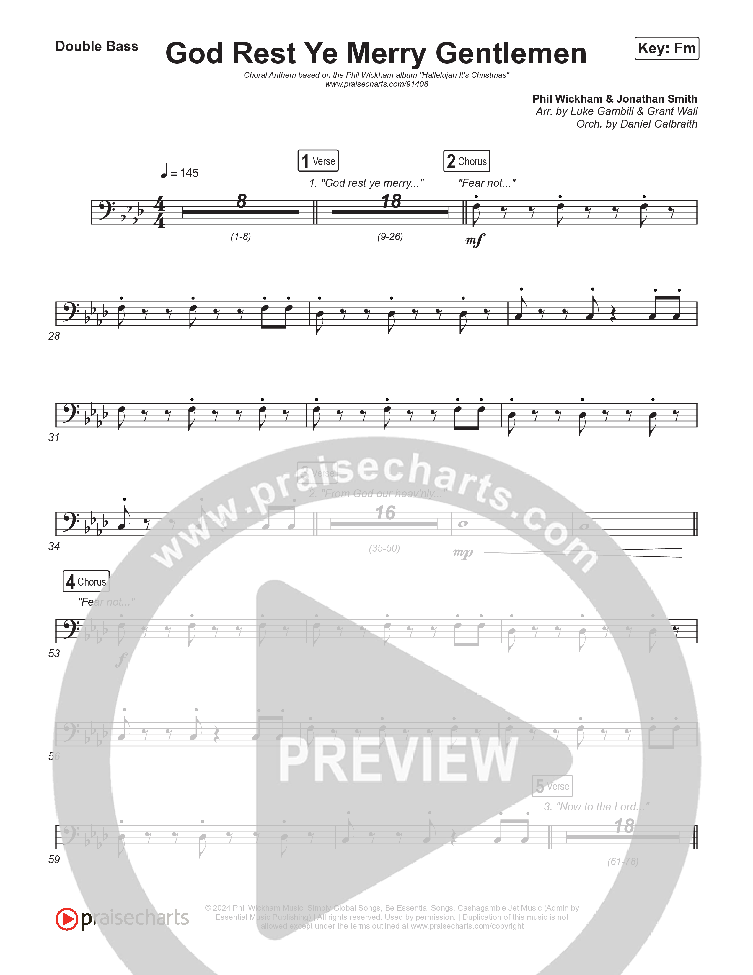 God Rest Ye Merry Gentlemen (Choral Anthem SATB) String Bass (Phil Wickham / Arr. Luke Gambill)