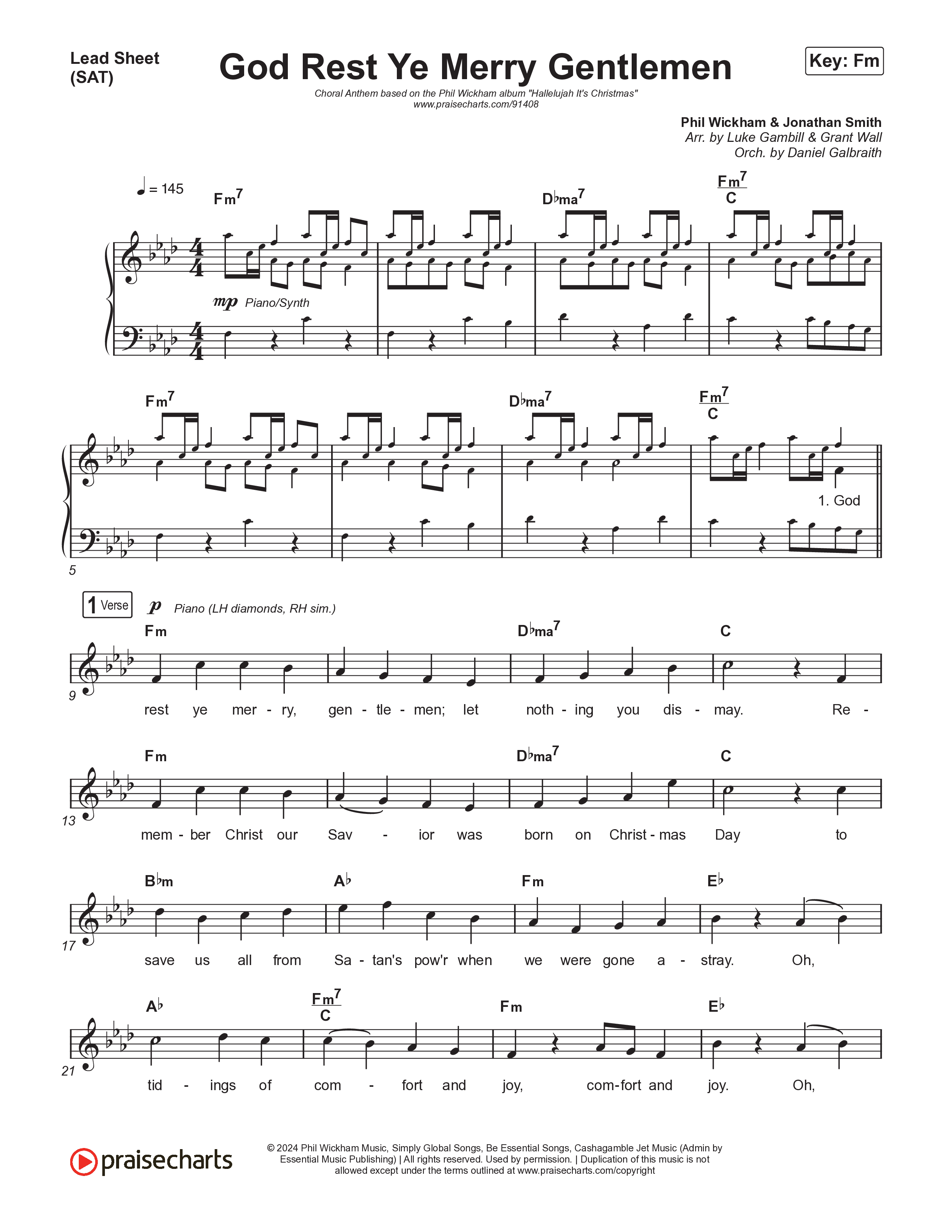 God Rest Ye Merry Gentlemen (Choral Anthem SATB) Lead Sheet (SAT) (Phil Wickham / Arr. Luke Gambill)