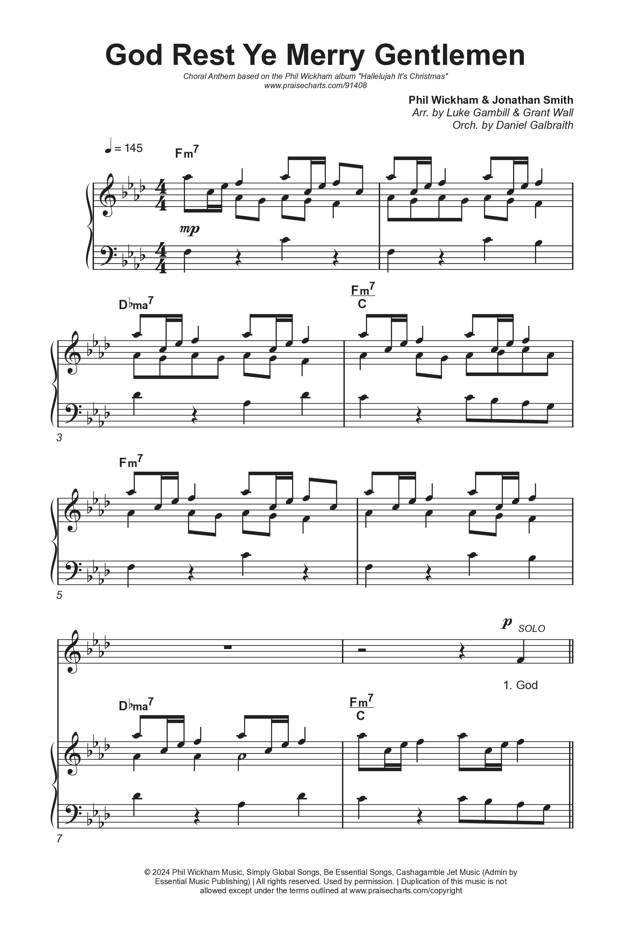 God Rest Ye Merry Gentlemen (Choral Anthem SATB) Octavo (SATB & Pno) (Phil Wickham / Arr. Luke Gambill)
